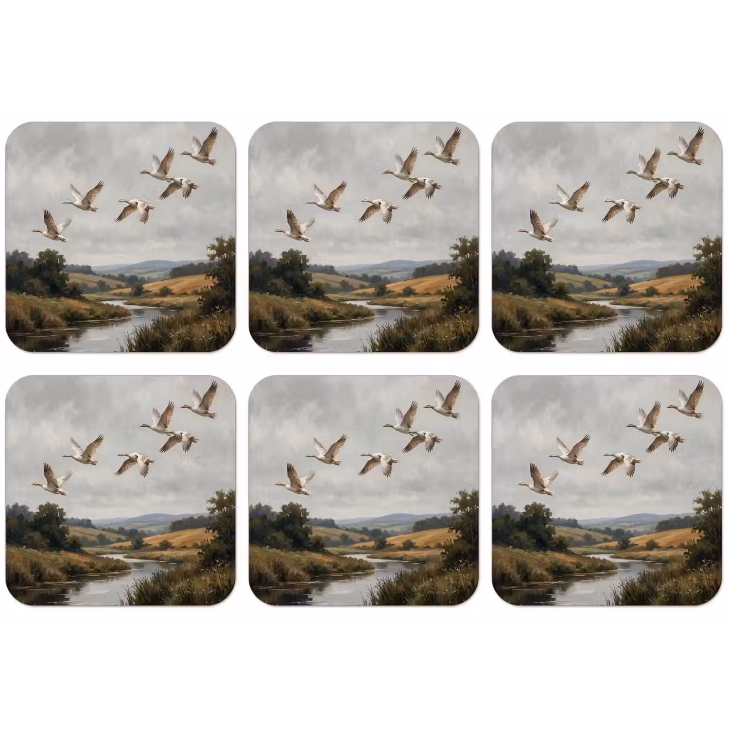 Eenden - Rivier - Landschap - Vlucht - Nostalgisch onderzetter kurk middel -zkaufland3dotto