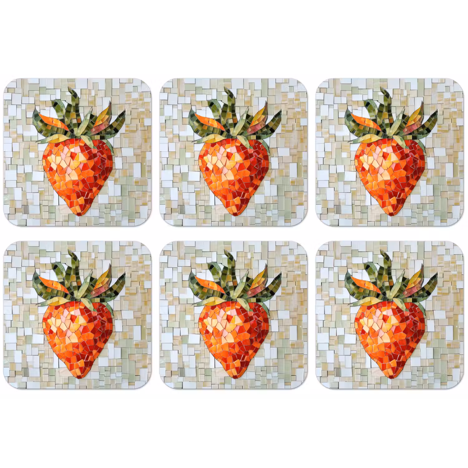 Aardbei - Rood - Mozaïek - Fruit onderzetter kurk middel -zkaufland3dotto