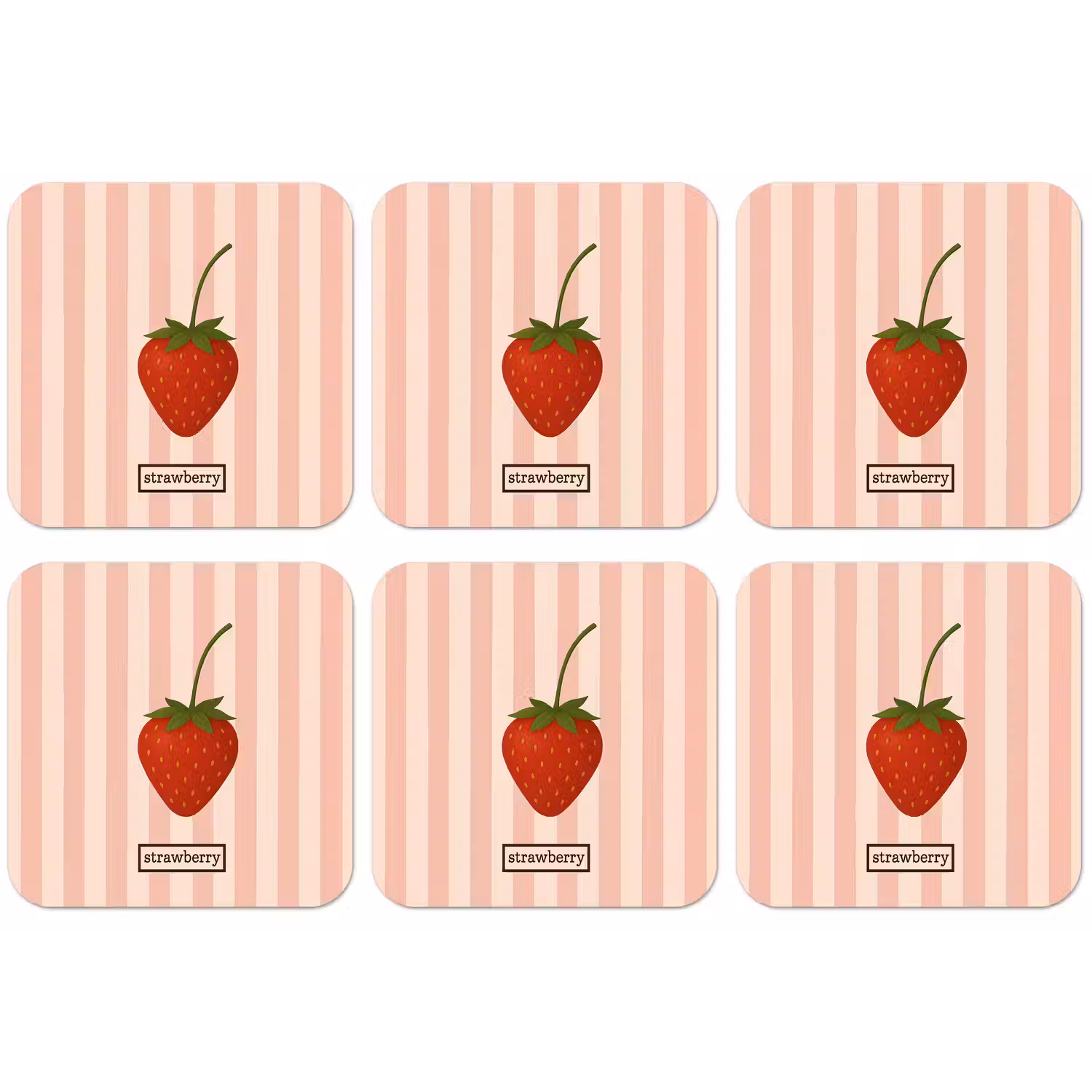 Aardbei - Strepen - Minimalistisch - Rood onderzetter kurk middel -zkaufland3dotto