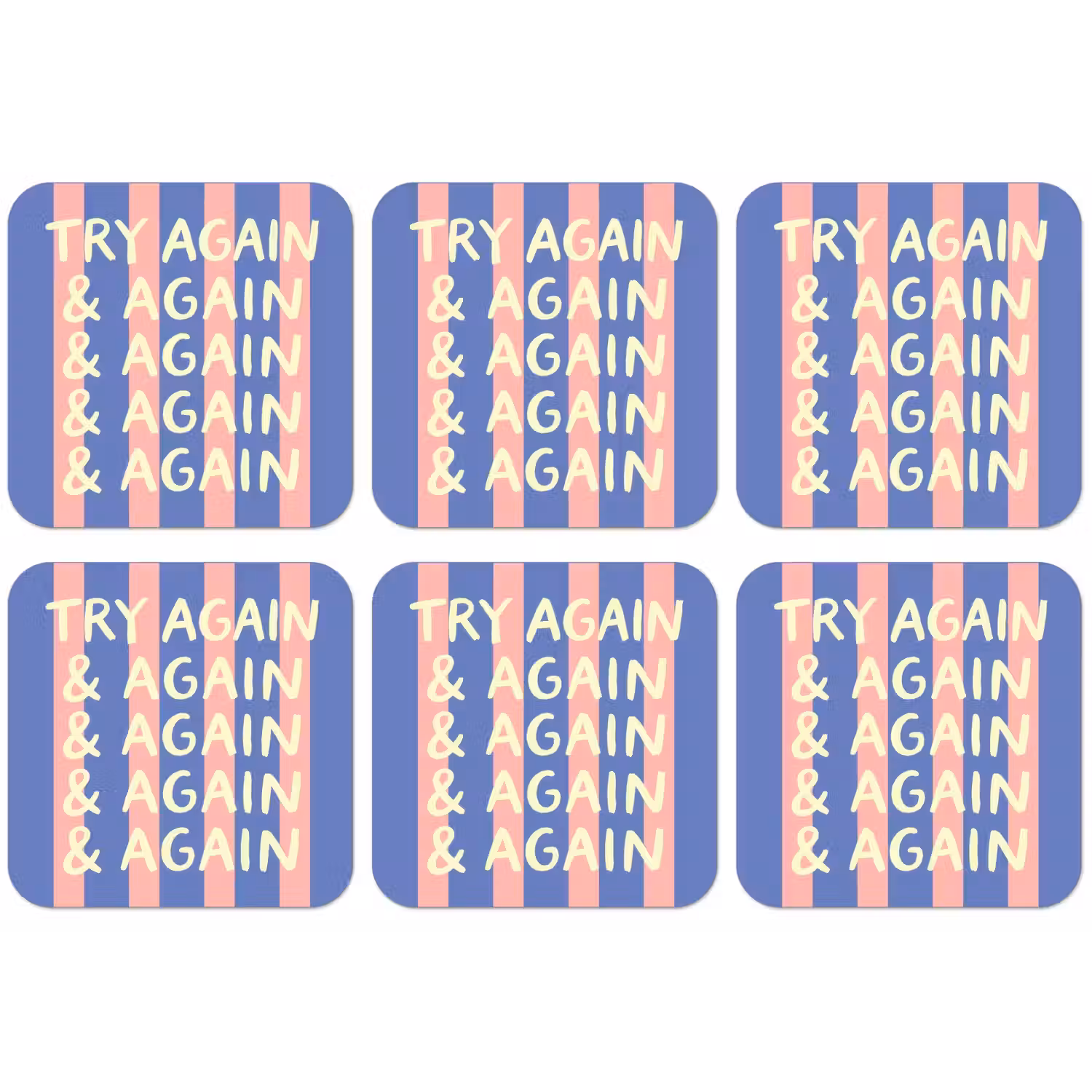 Try again - Strepen - Roze - Verticaal - Blauw onderzetter kurk middel -zkaufland3dotto