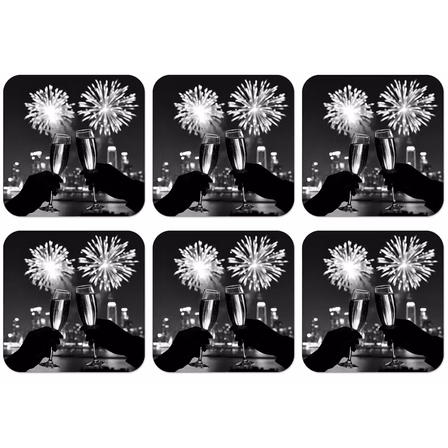 Vuurwerk - Proosten - Skyline - Champagne onderzetter kurk middel -zkaufland3dotto