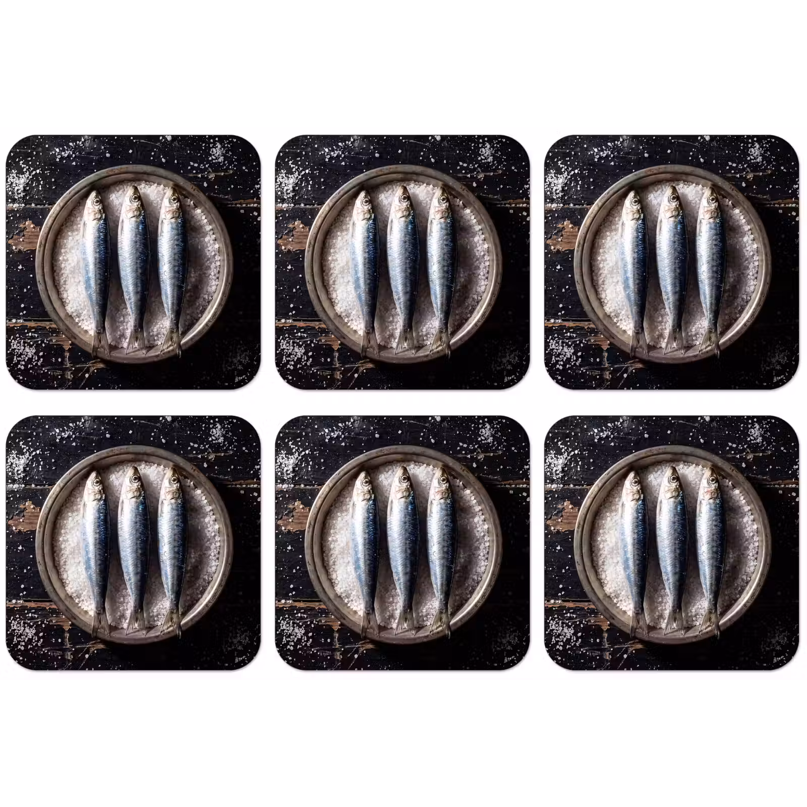 Untersetzer - Fisch – Salz – Essen - Vis - Zout - Eten onderzetter kurk middel