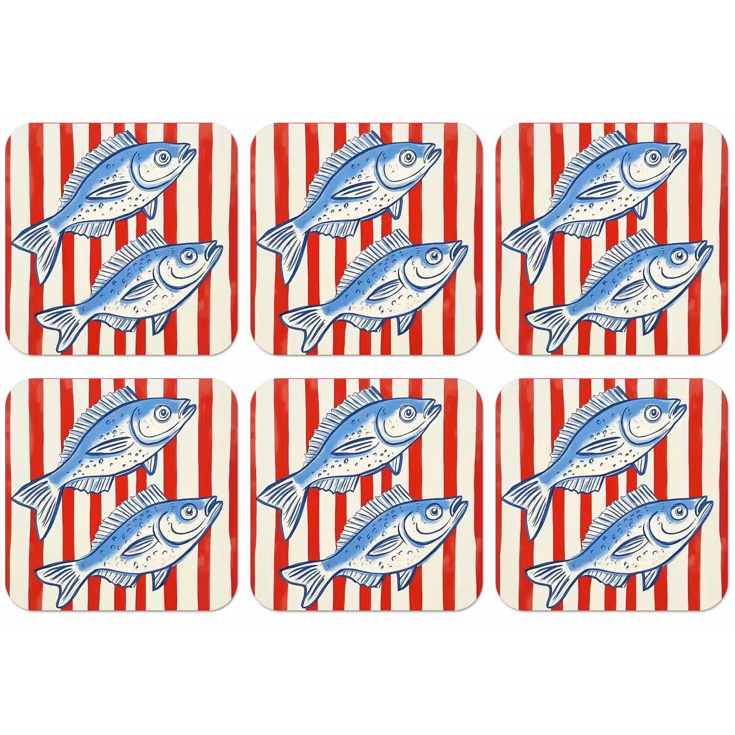 Vissen - Verticale strepen - Blauw - Rood onderzetter kurk middel -zkaufland3dotto