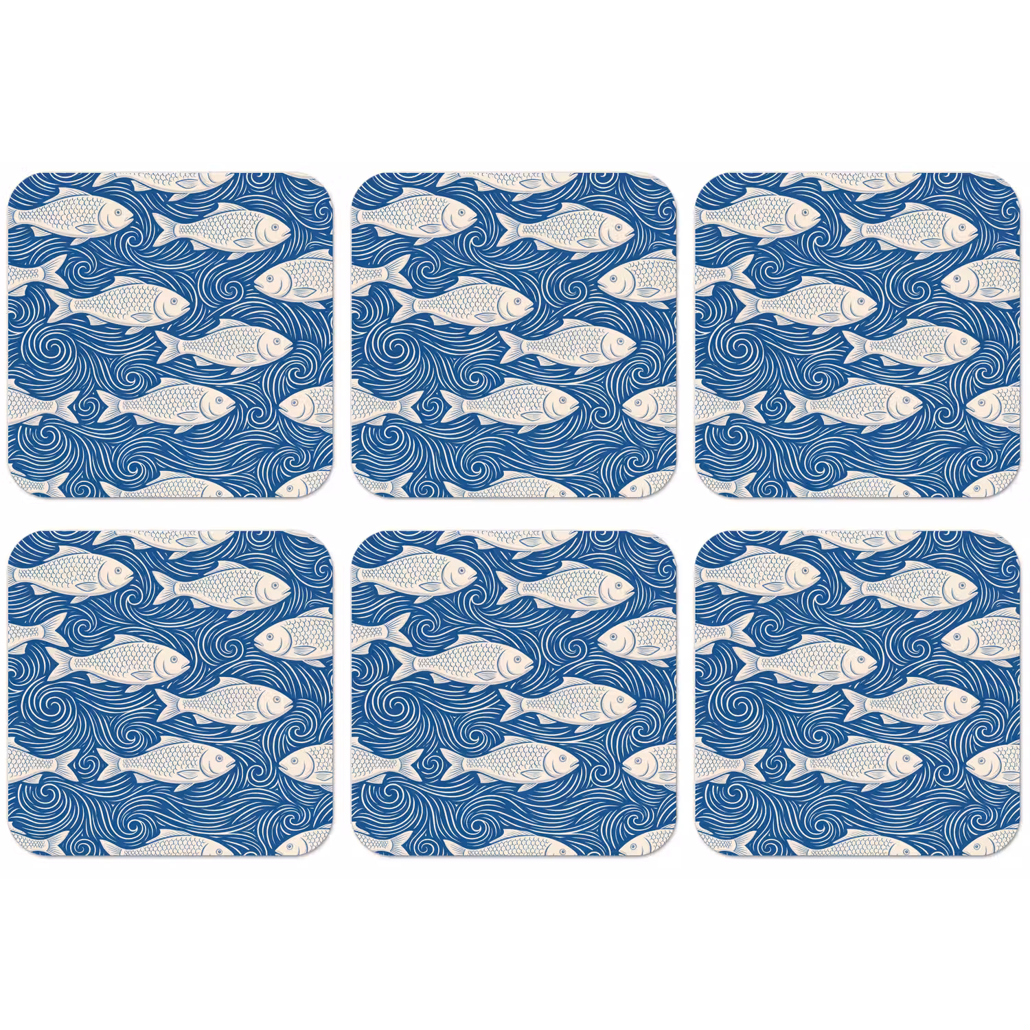 Vis - Water - Patroon - Grafisch - Blauw onderzetter kurk middel -zkaufland3dotto