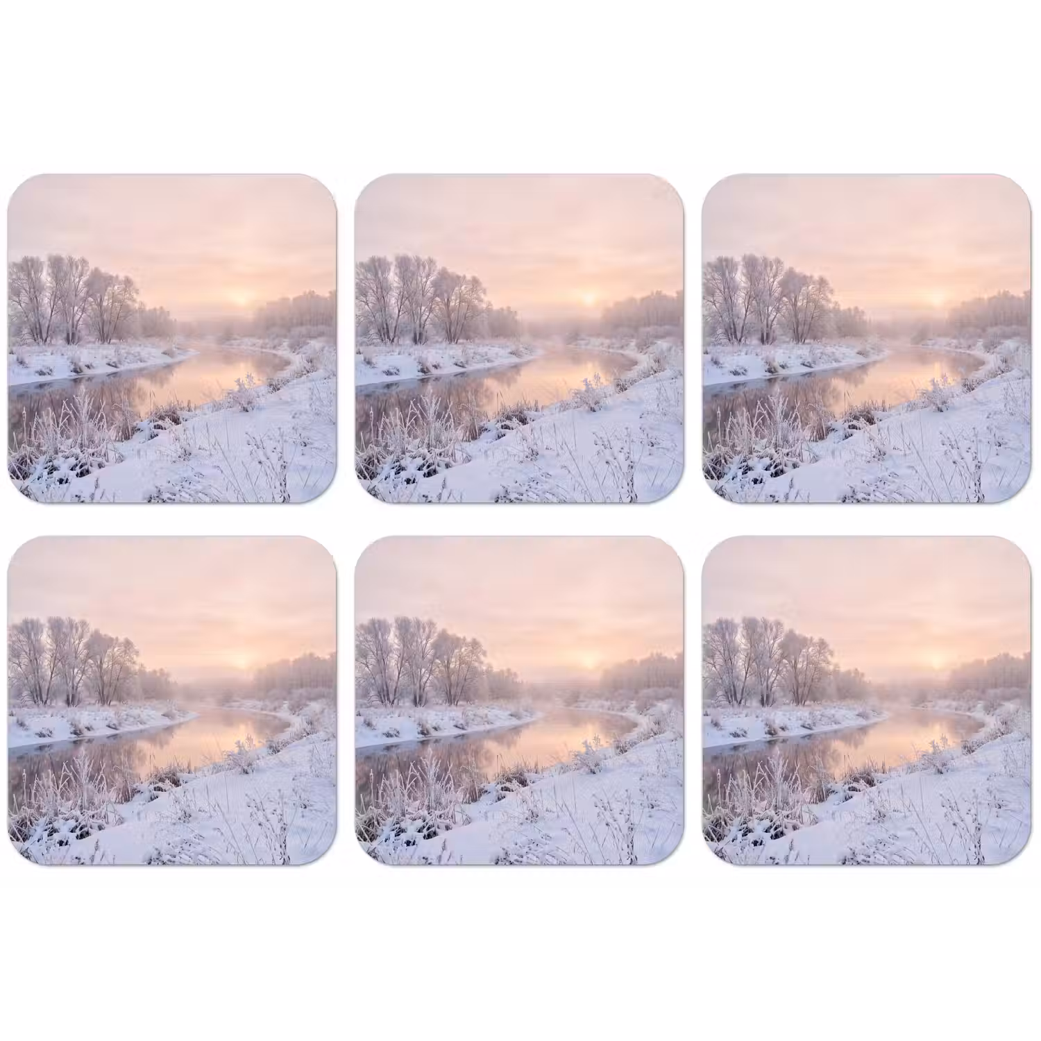 Rivier - Winter - Landschap - Sneeuw - Zonsopgang onderzetter kurk middel -zkaufland3dotto