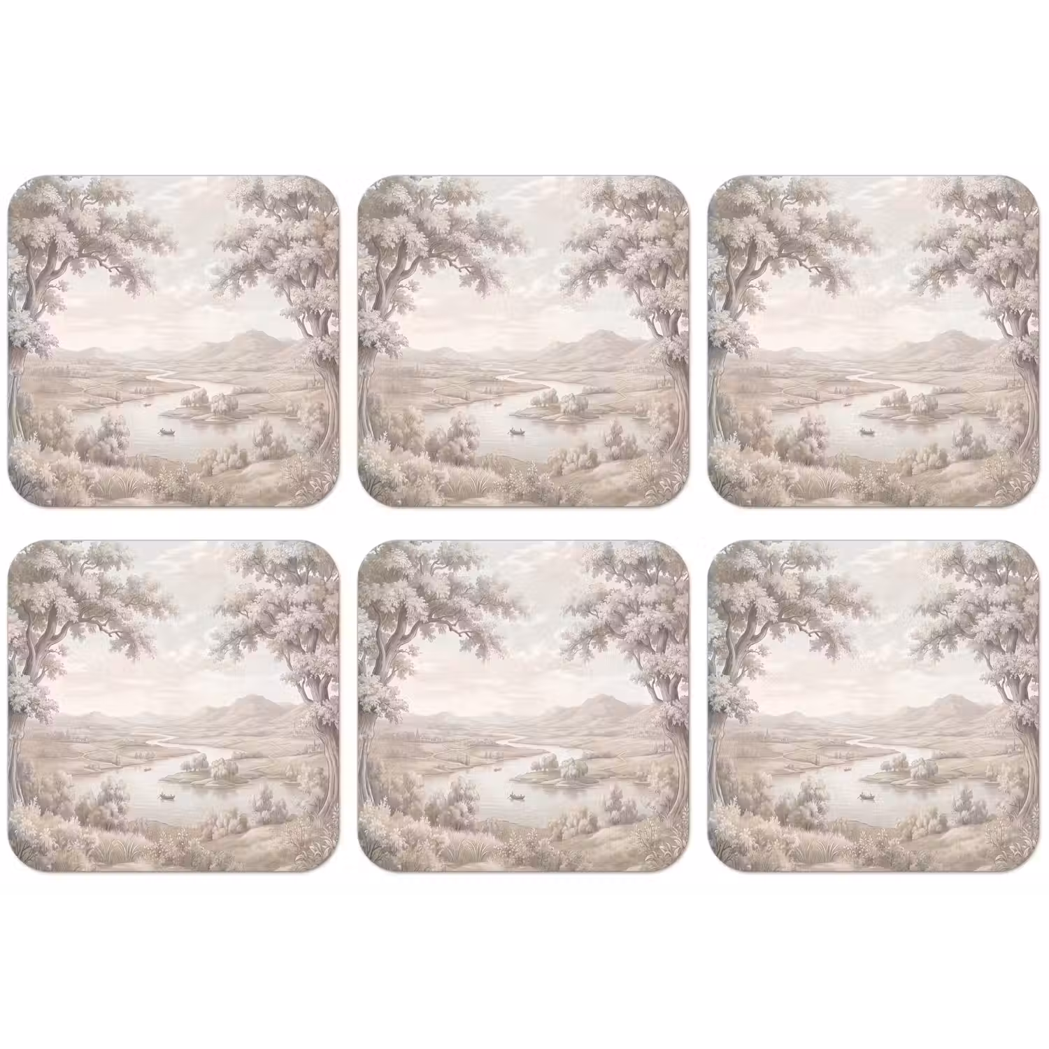 Rivierlandschap - Bergen - Natuur - Vintage - Beige onderzetter kurk middel -zkaufland3dotto