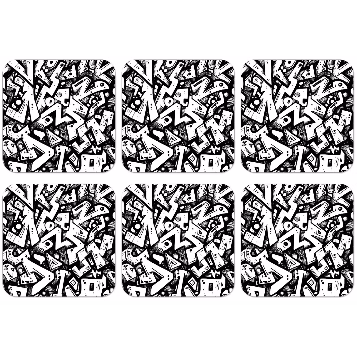 Vormen - Letters - Graffiti - Zwart onderzetter kurk middel -zkaufland3dotto