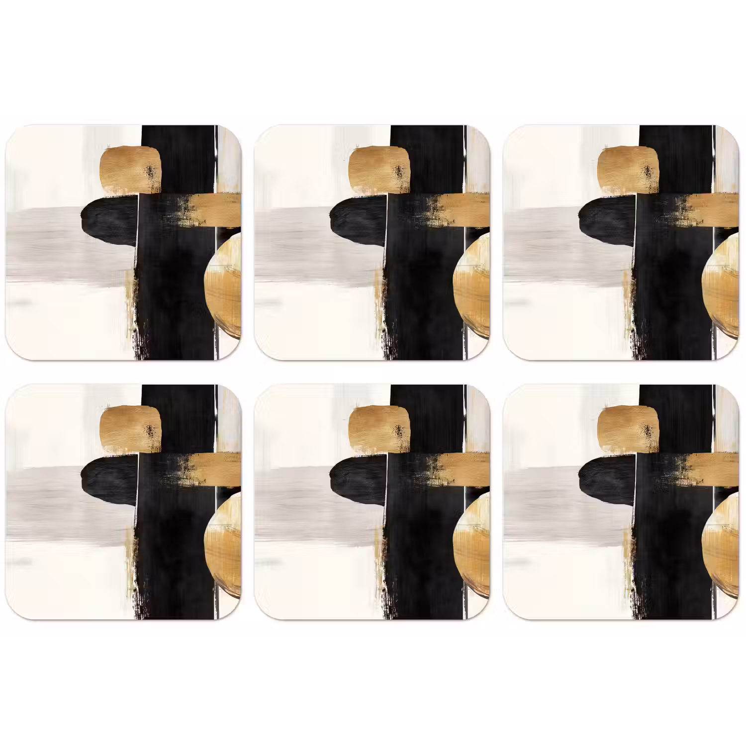 Vormen - Penseelstreken - Abstract - Goud onderzetter kurk middel -zkaufland3dotto