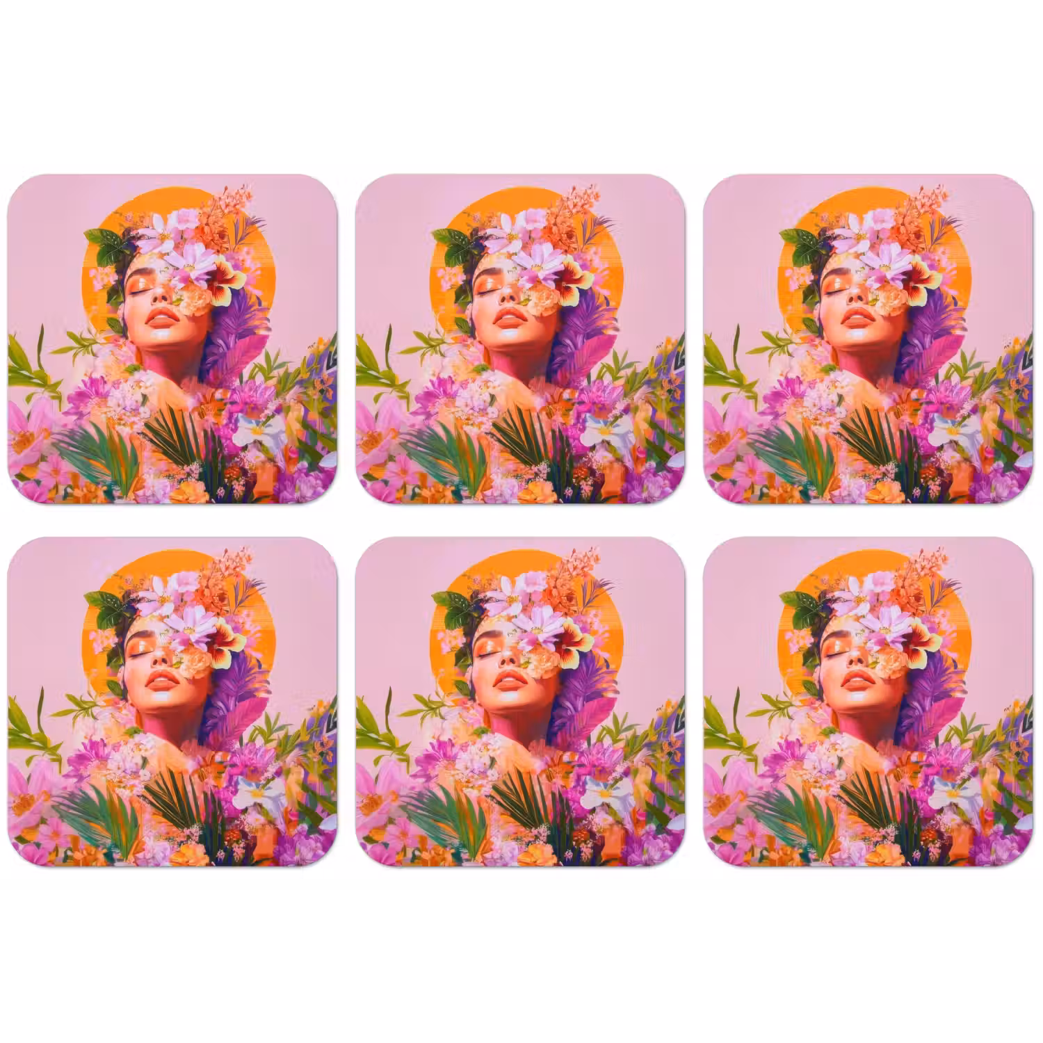 Vrouw - Abstract - Cirkel - Bloemen onderzetter kurk middel -zkaufland3dotto