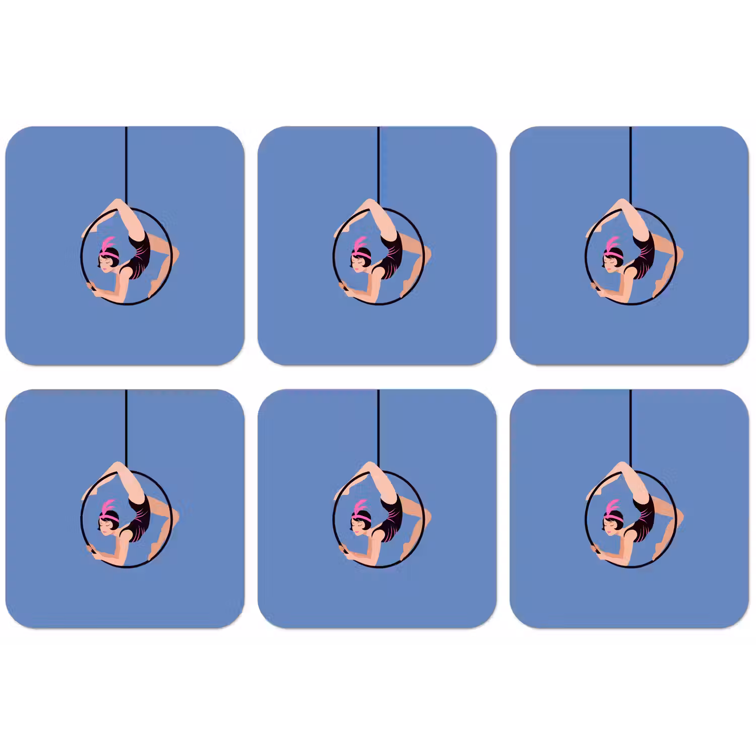 Vrouw - Aerial hoop - Art deco - Illustratie - Blauw onderzetter kurk middel -zkaufland3dotto