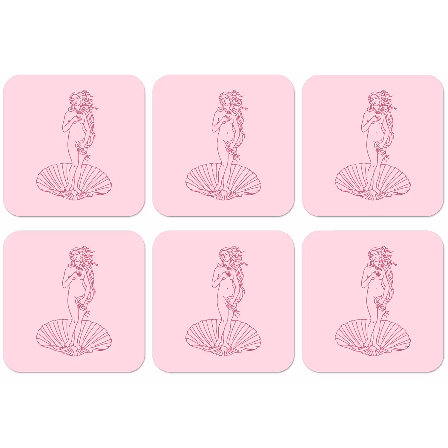Vrouw - Schelp - Kunst - Lijntekening - Roze onderzetter kurk middel -zkaufland3dotto