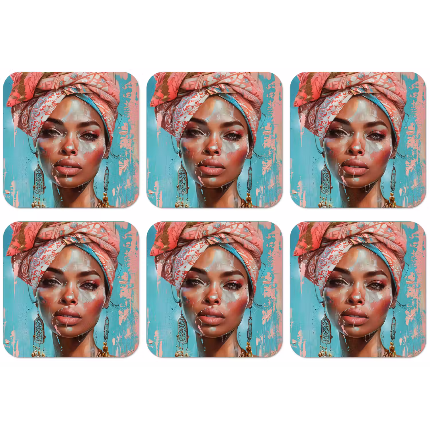 Vrouw - Portret - Blauw - Roze - Modern onderzetter kurk middel -zkaufland3dotto