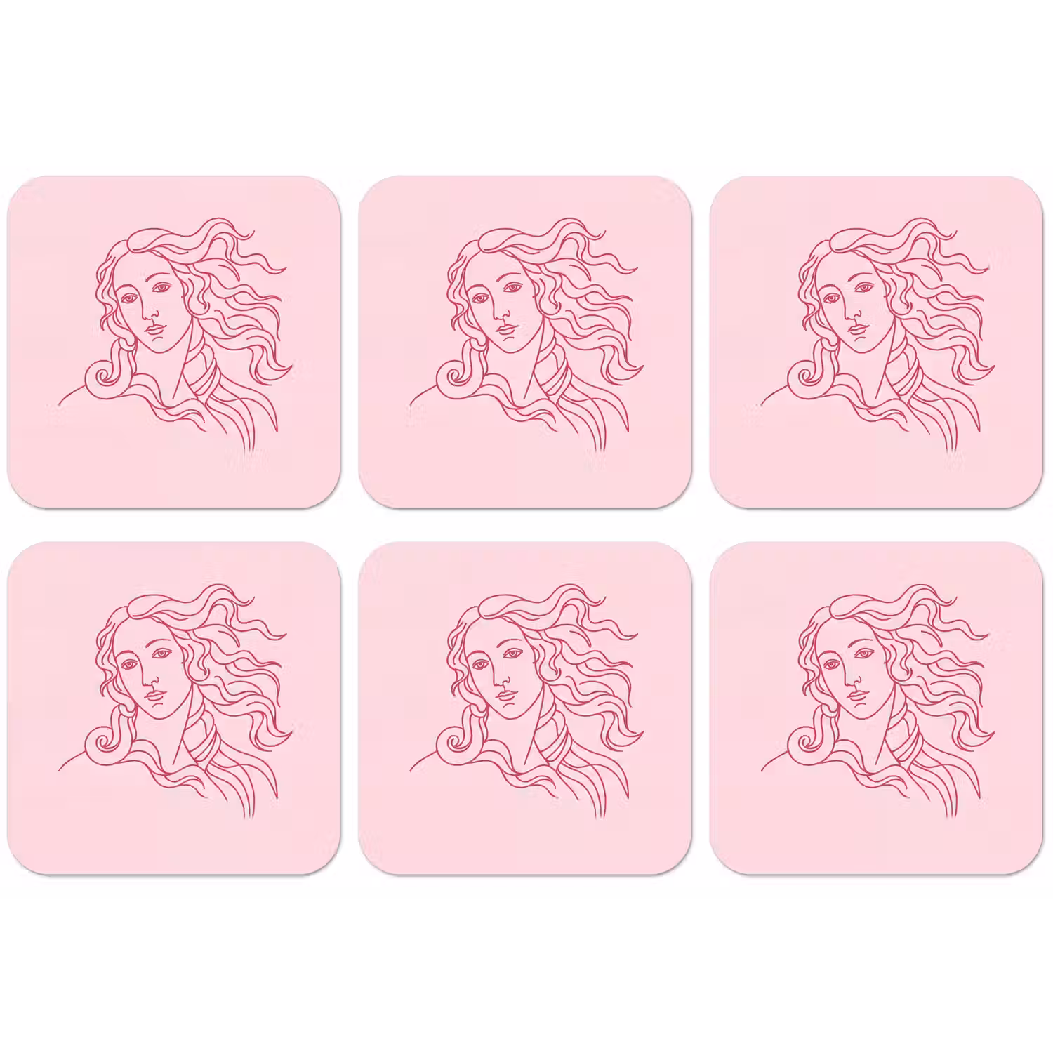 Vrouw - Portret - Klassiek - Line-art - Roze onderzetter kurk middel -zkaufland3dotto