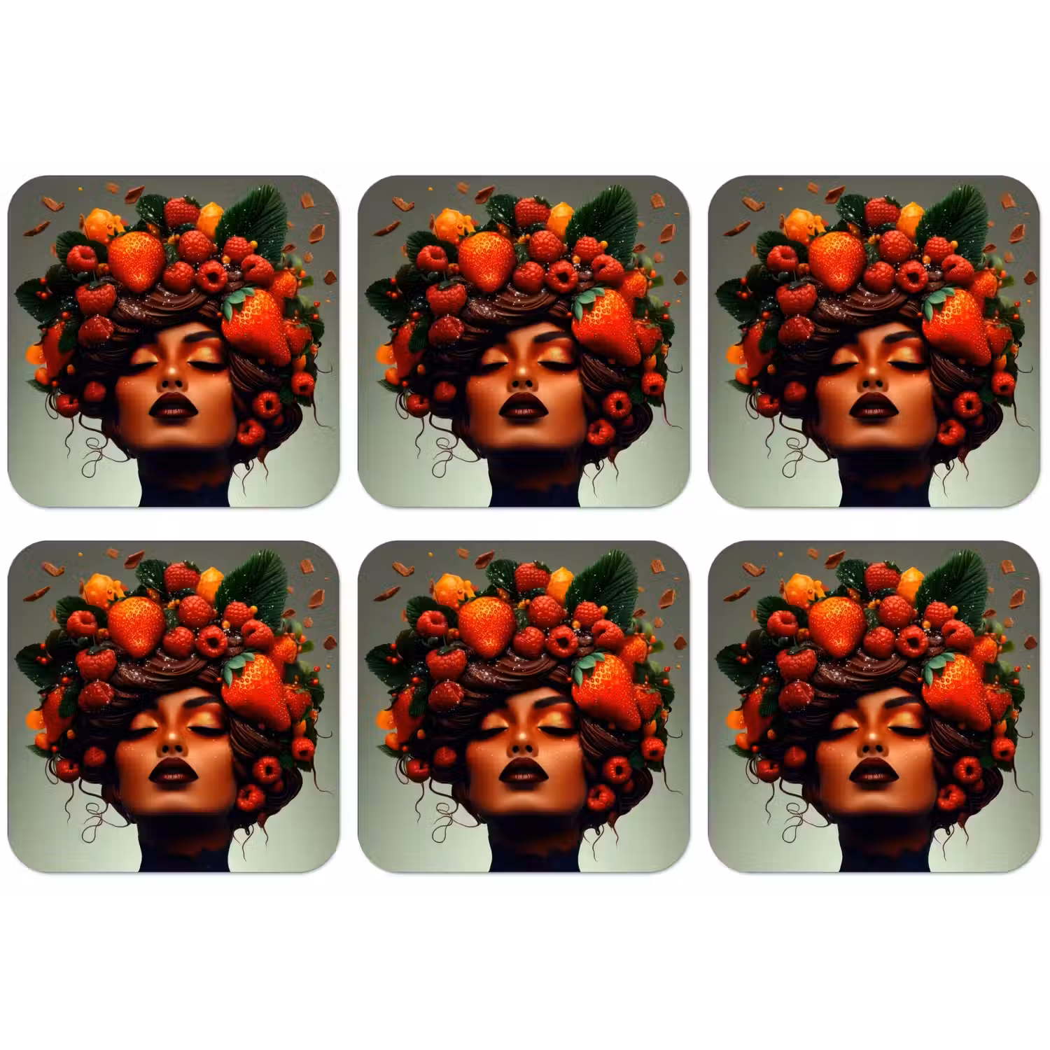 Vrouw - Chocolade - Frambozen - Aardbeien - Koekjes onderzetter kurk middel -zkaufland3dotto