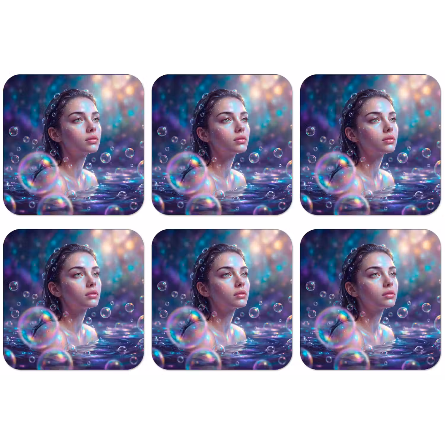 Vrouw - Water - Portret - Kleurrijk - Modern onderzetter kurk middel -zkaufland3dotto