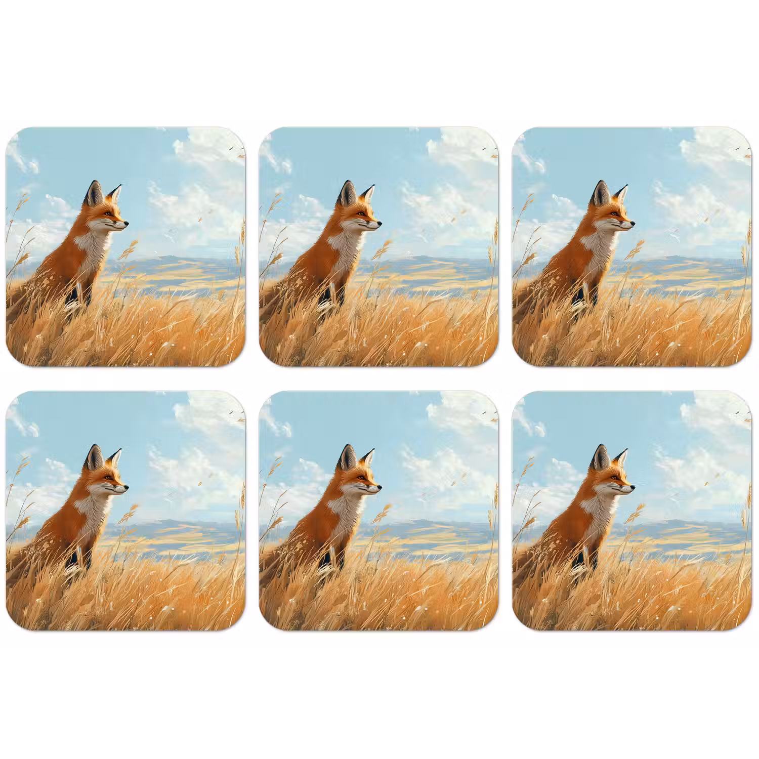 Vos - Gras - Wolken - Oranje onderzetter kurk middel -zkaufland3dotto