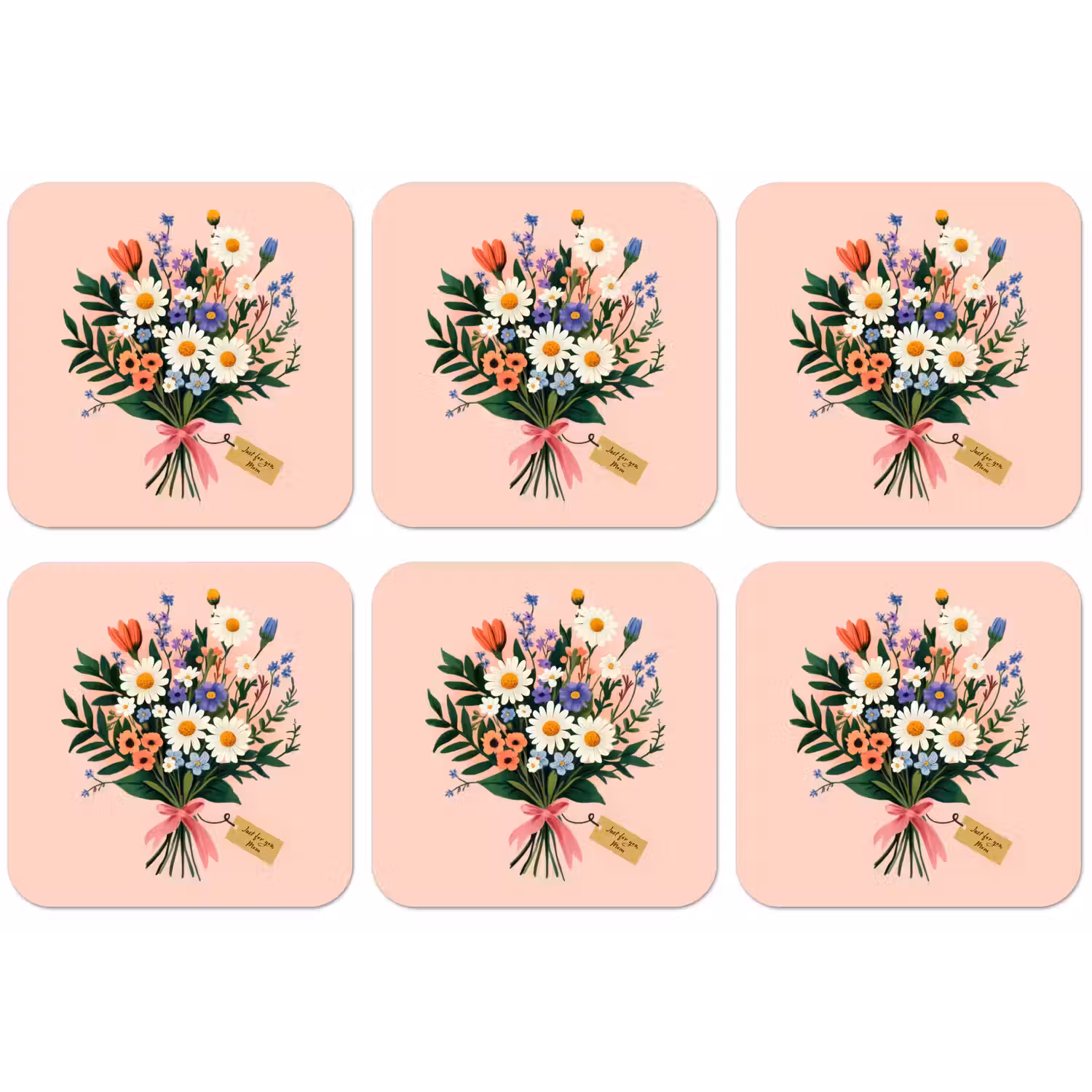 Margrieten - Boeket - Strikje - Roze onderzetter kurk middel -zkaufland3dotto
