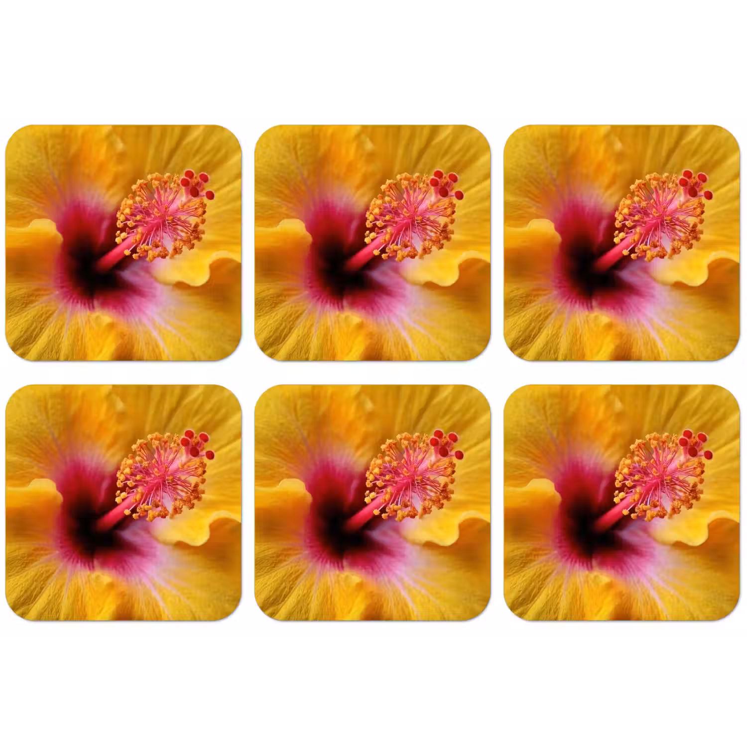 Geel - Hibiscus - Tropisch onderzetter kurk middel -zkaufland3dotto
