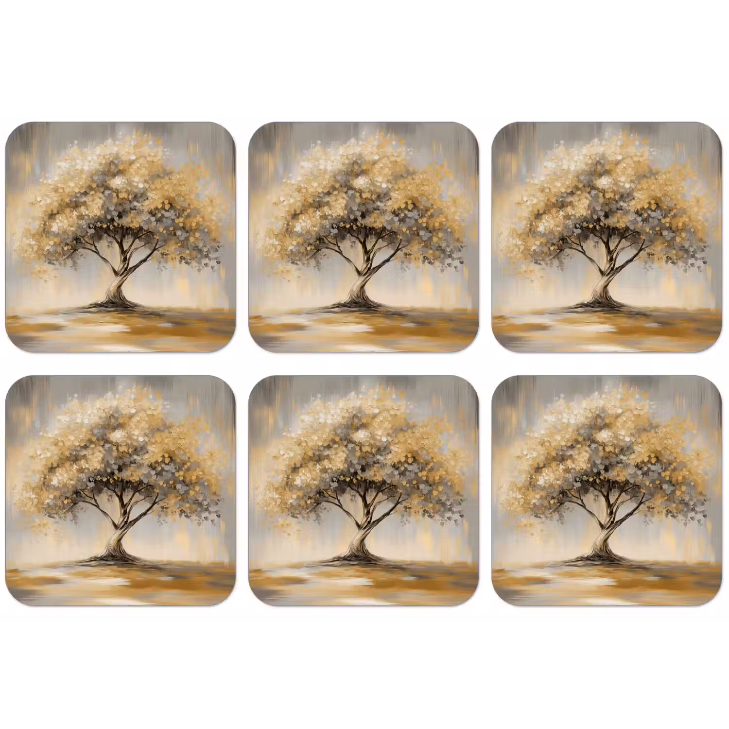Schilderij - Boom - Abstract - Bladeren onderzetter kurk middel -zkaufland3dotto