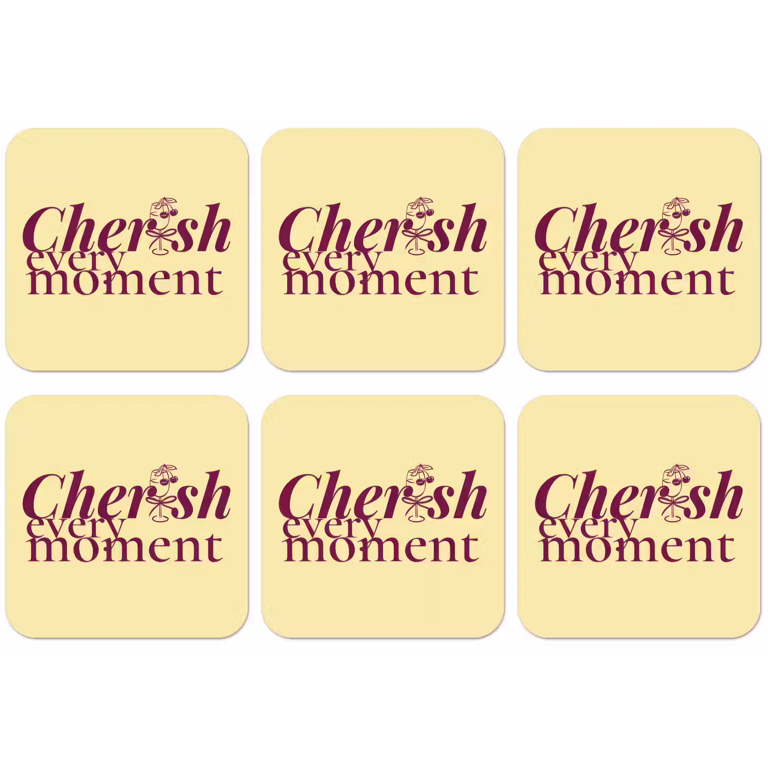 Cherish every moment - Cocktailglas - Geel onderzetter kurk middel -zkaufland3dotto
