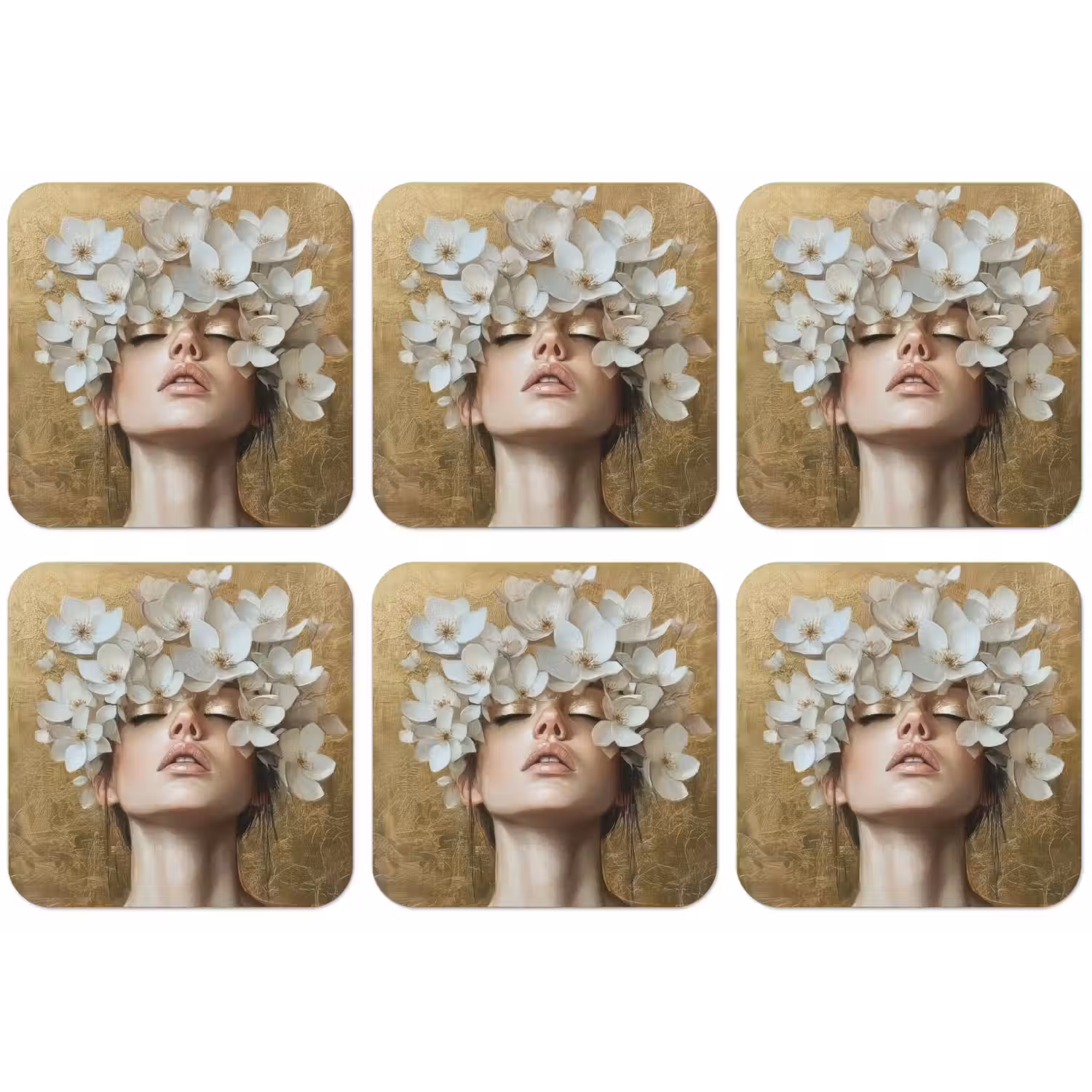 Gezicht - Bloemen - Goud - Abstract onderzetter kurk middel -zkaufland3dotto