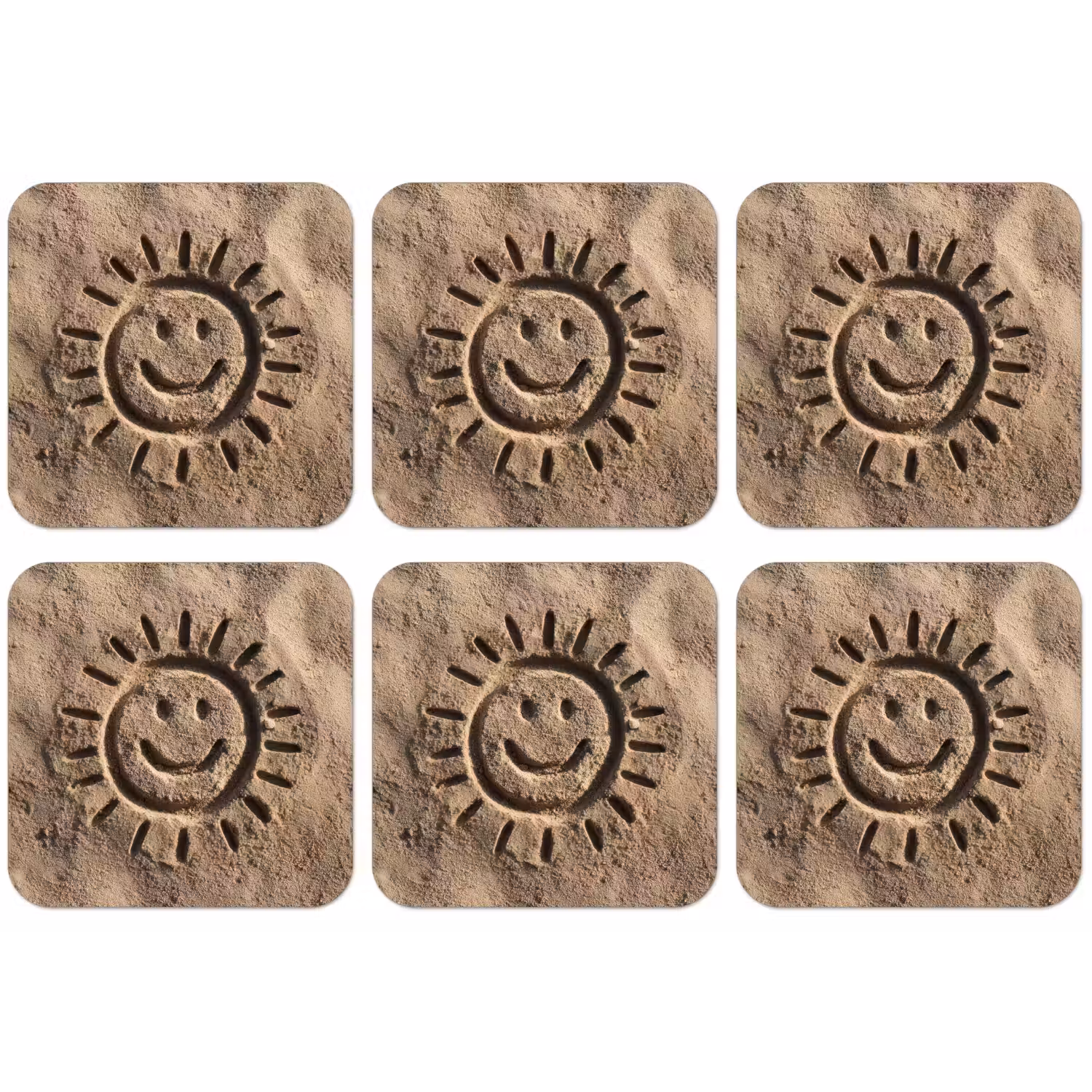 Gezichtje - Zon - Zand - Getekend onderzetter kurk middel -zkaufland3dotto