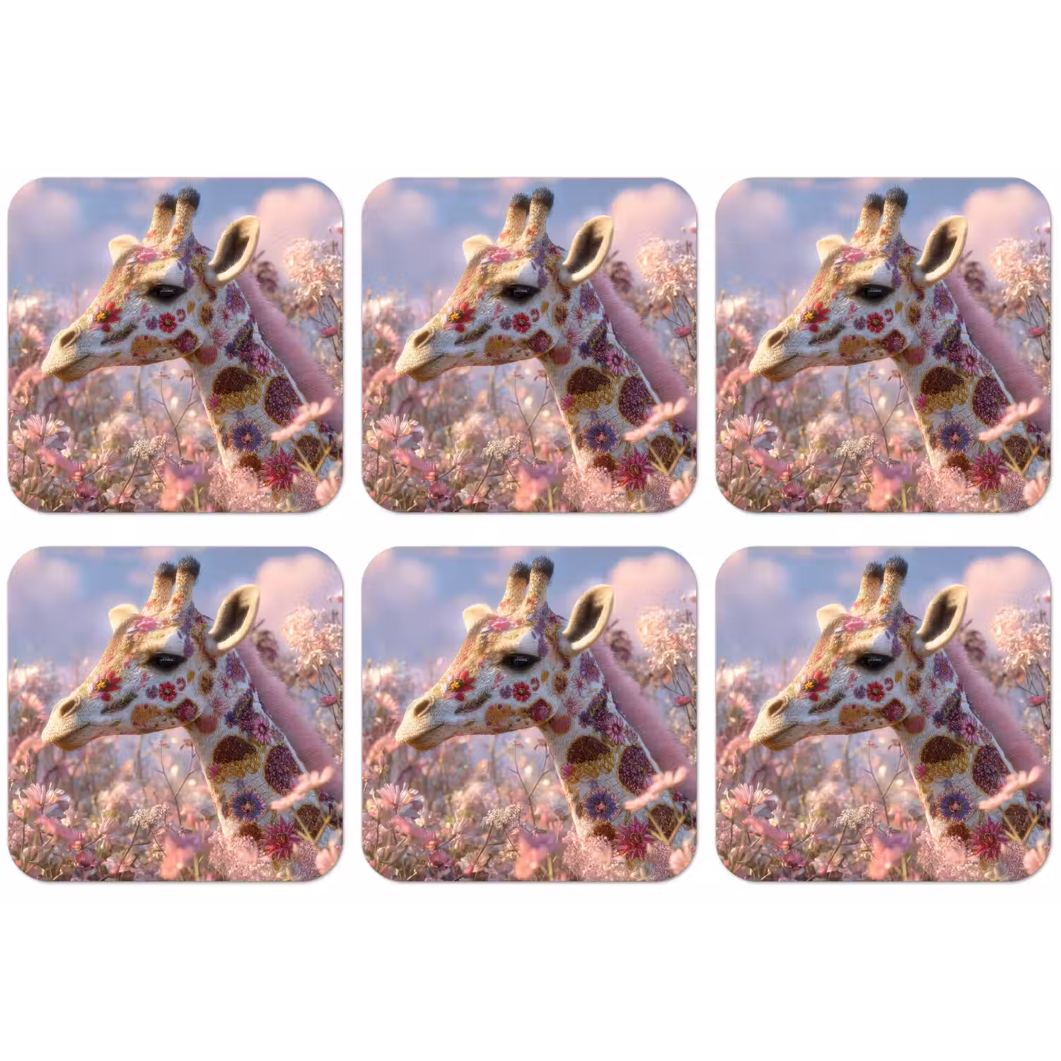 Giraffe - Bloemen - Roze onderzetter kurk middel -zkaufland3dotto