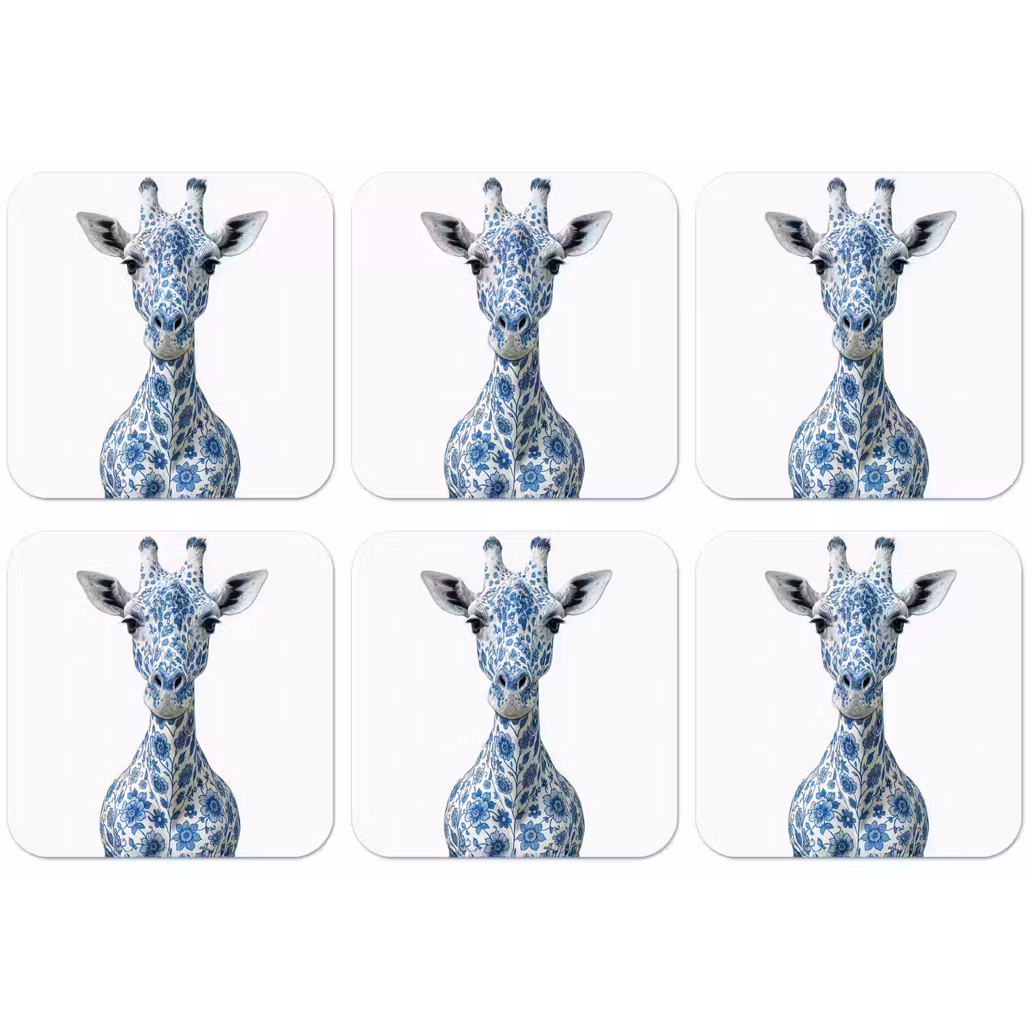 Giraffe - Delfts blauw - Dieren - Minimalistisch onderzetter kurk middel -zkaufland3dotto