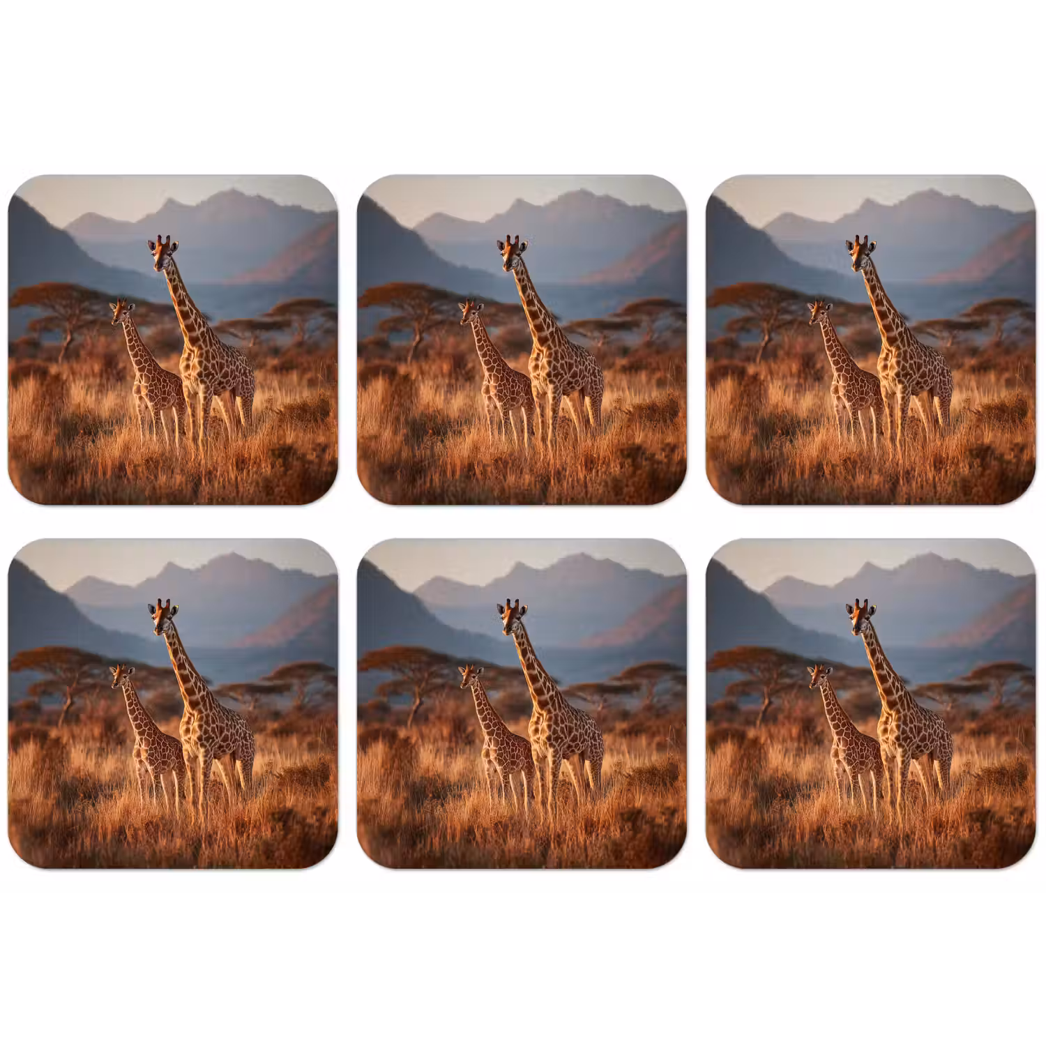 Giraffen - Hoog gras - Acaciabomen onderzetter kurk middel -zkaufland3dotto