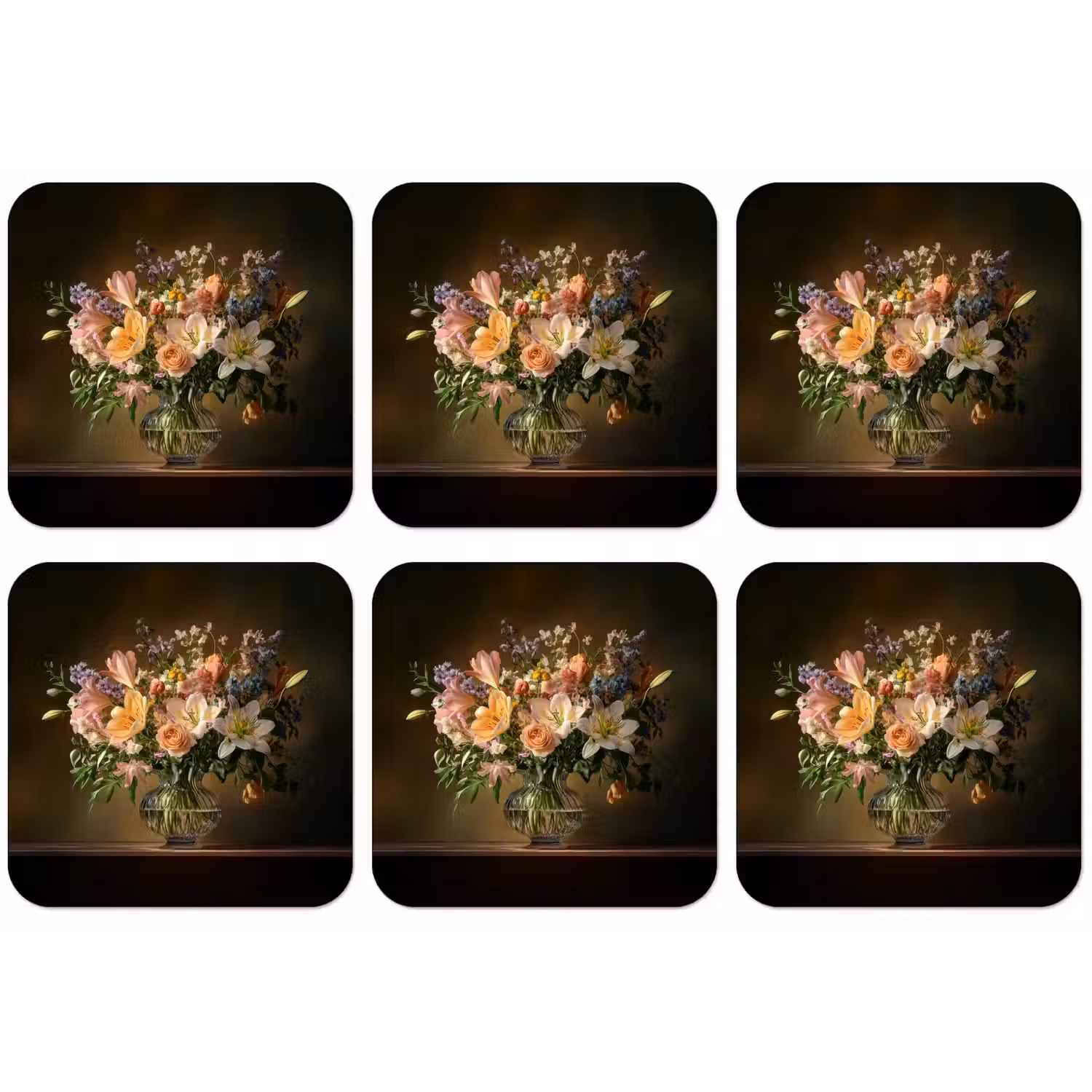 Glazen - Bloemen - Boeket - Kleuren onderzetter kurk middel -zkaufland3dotto