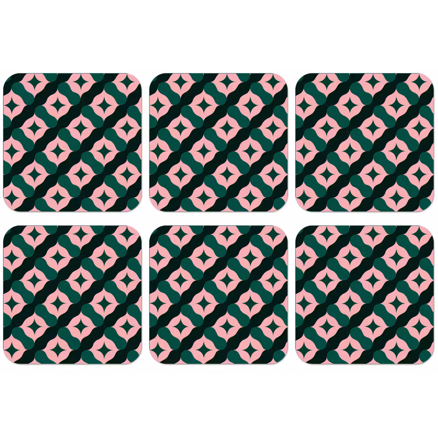 Groen - Roze - Retro - Sterren onderzetter kurk middel 366 -zkaufland3dotto