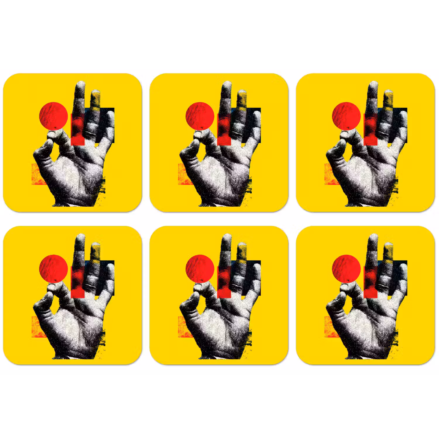 Hand - Rode cirkel - Geel onderzetter kurk middel -zkaufland3dotto