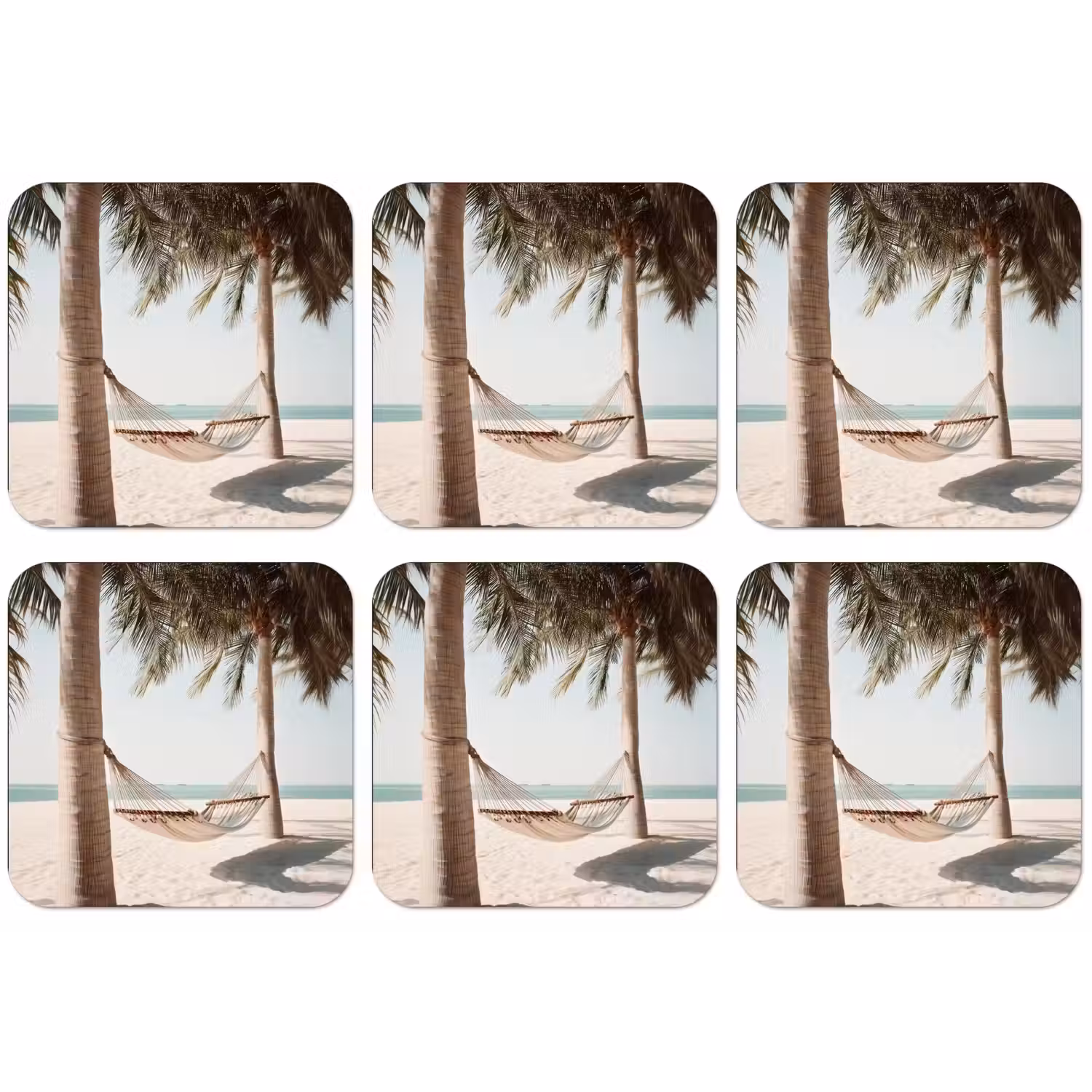 Hangmat - Palmbomen - Strand - Zee onderzetter kurk middel -zkaufland3dotto