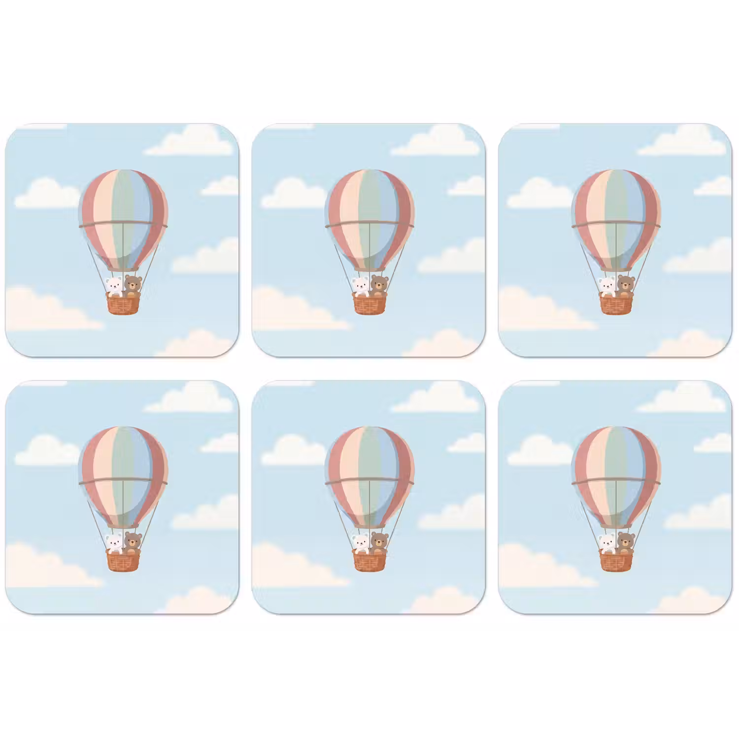 Luchtballon - Beren - Pastel onderzetter kurk middel -zkaufland3dotto