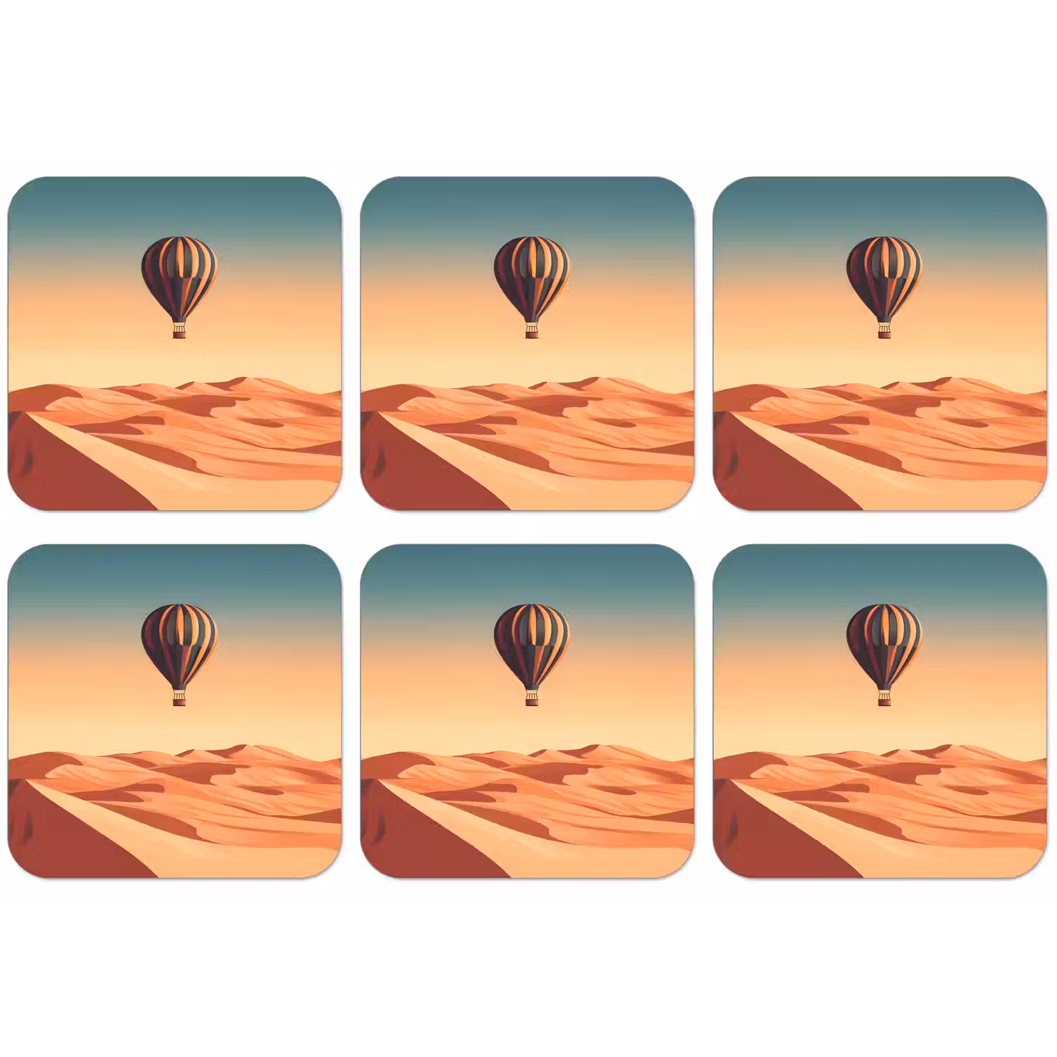 Luchtballon - Woestijn - Zonsondergang - Blauw onderzetter kurk middel -zkaufland3dotto