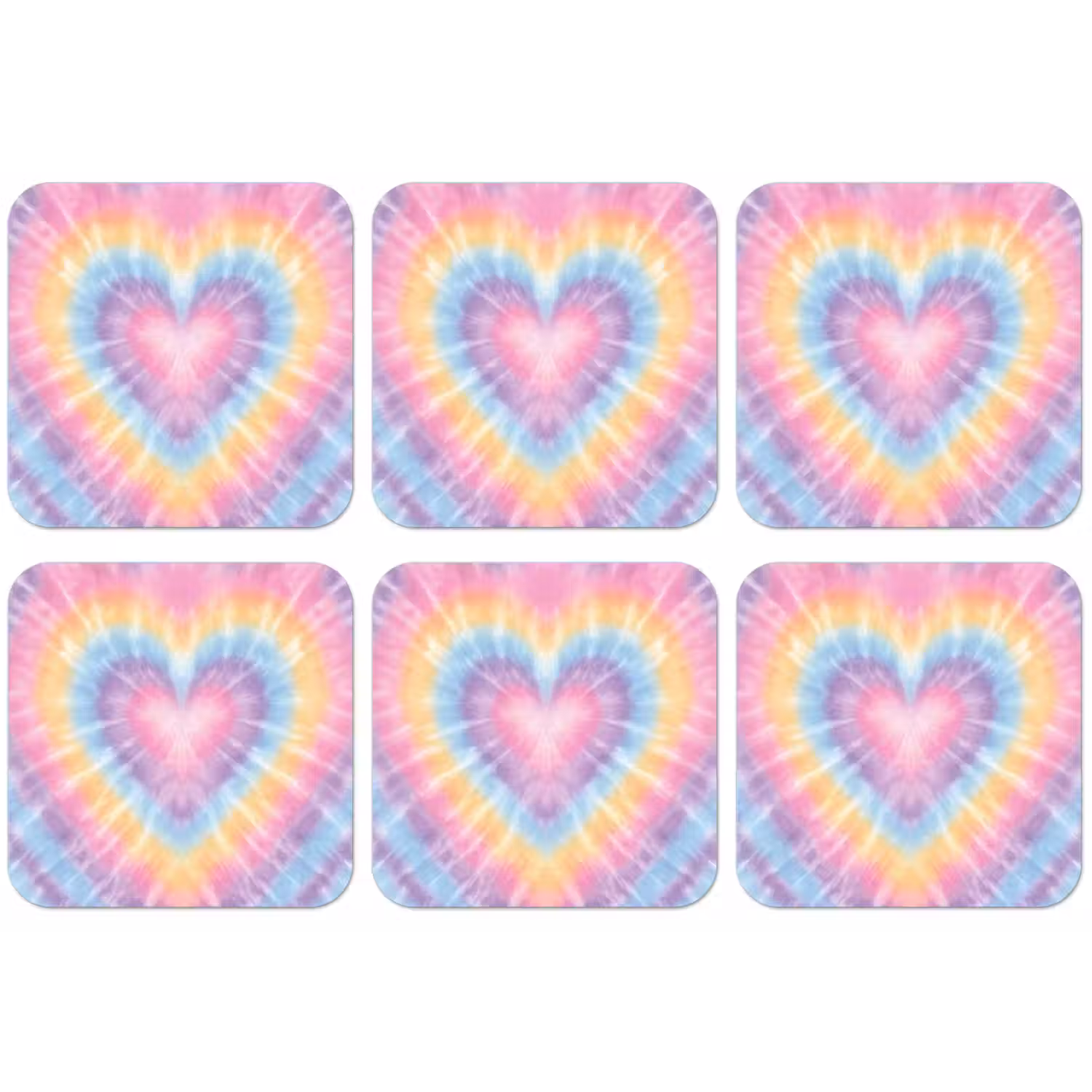 Hartvorm - Pastelkleuren - Tie Dye onderzetter kurk middel -zkaufland3dotto