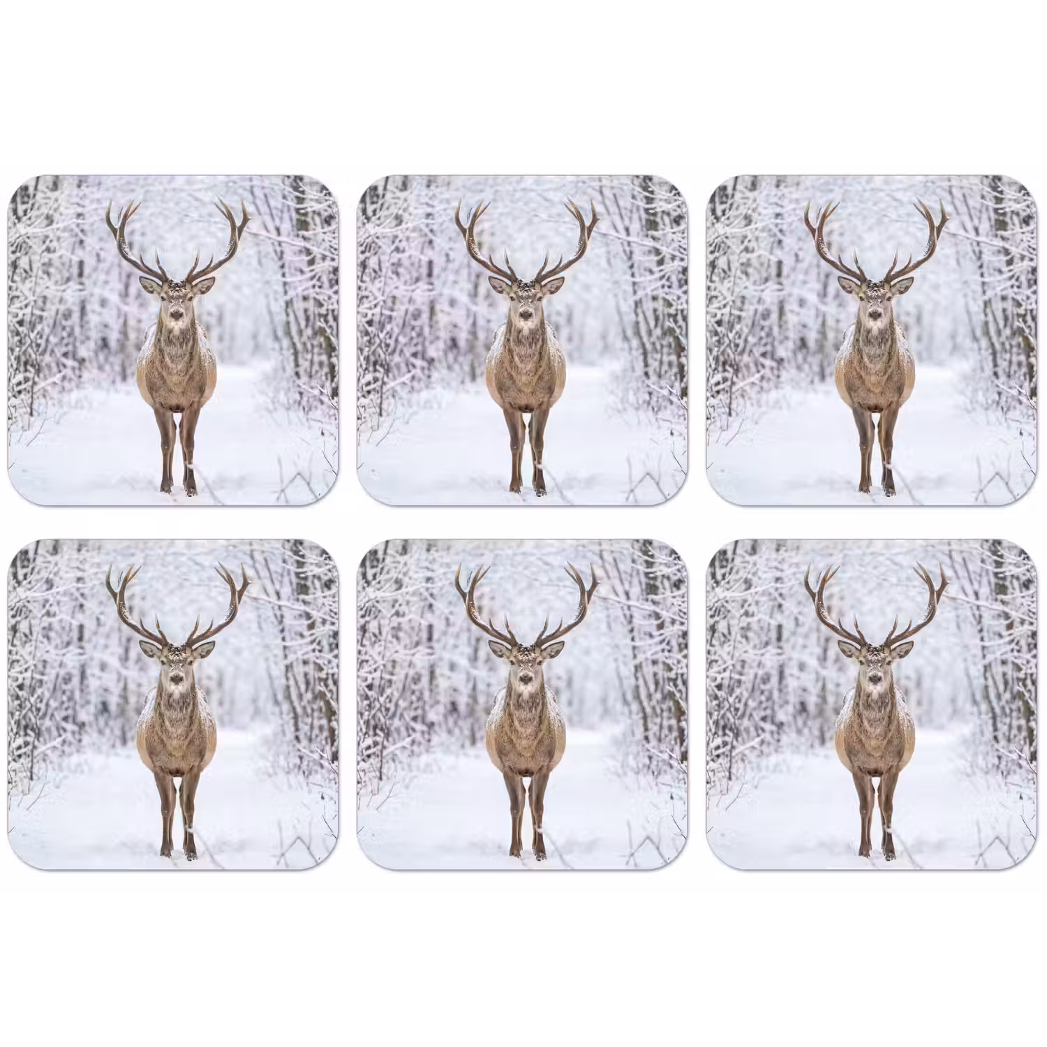 Hert - Winter - Bos - Natuur - Wit onderzetter kurk middel -zkaufland3dotto