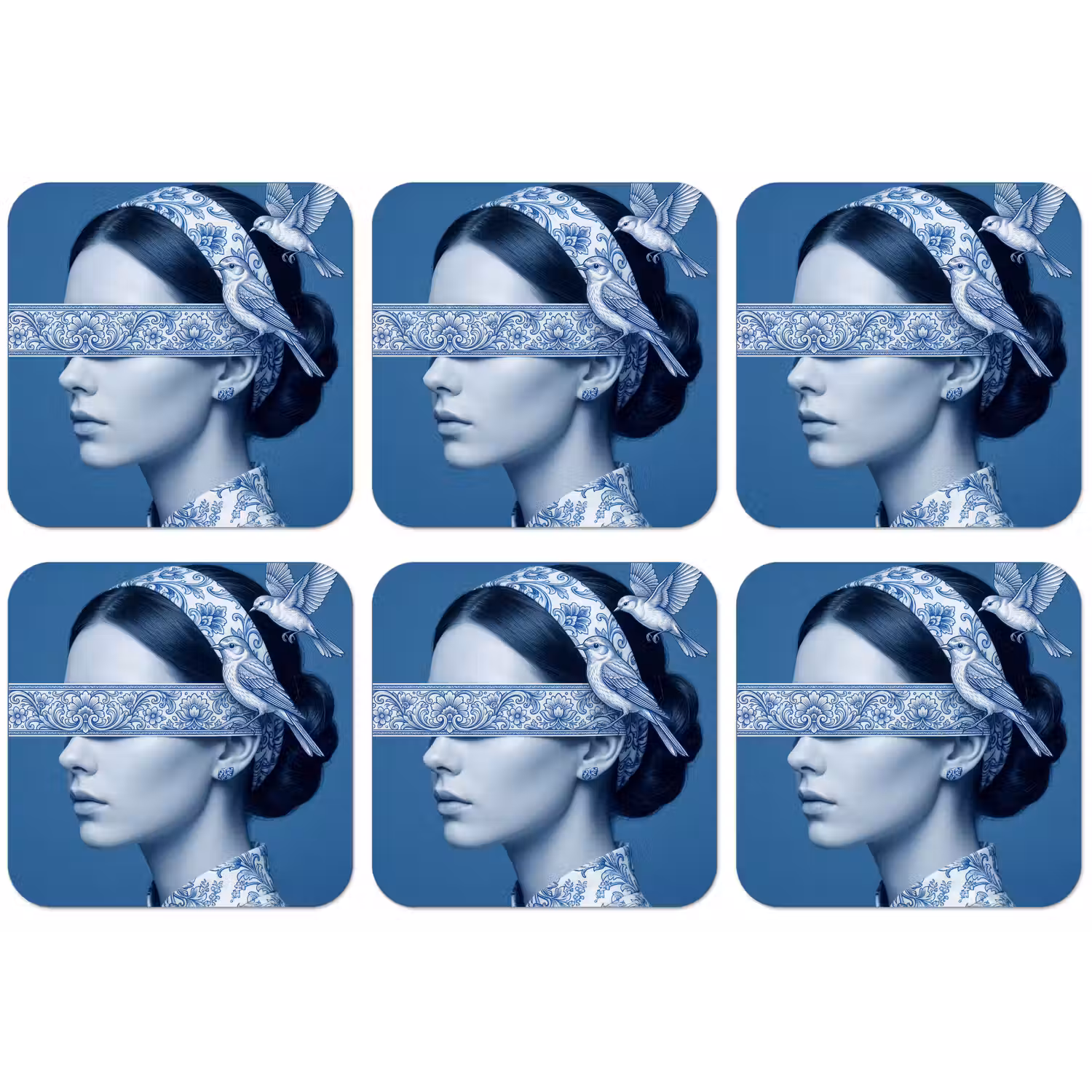 Portret - Klassiek - Wit - Blauw onderzetter kurk middel -zkaufland3dotto