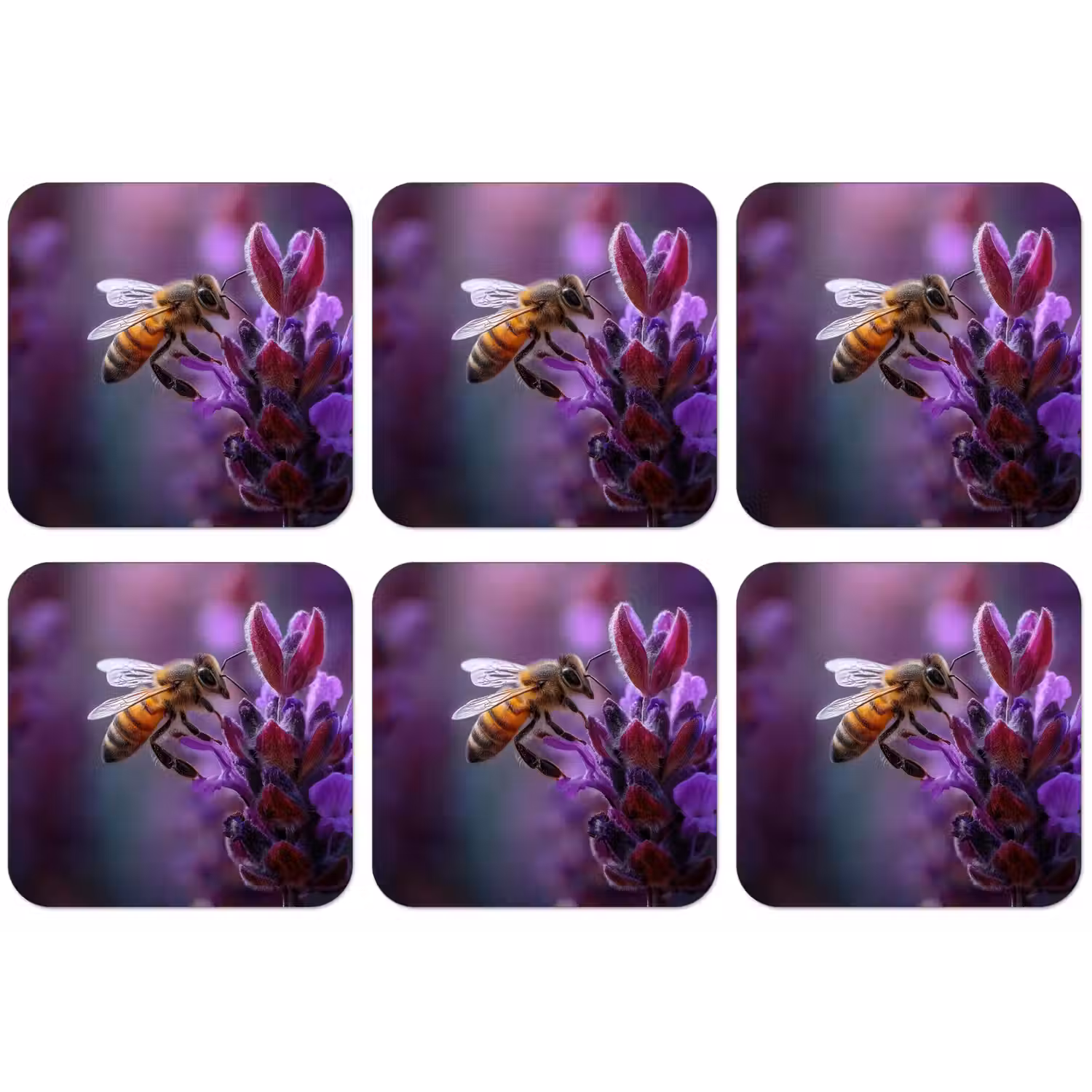 Honingbij - Paarse bloemen - Details onderzetter kurk middel -zkaufland3dotto