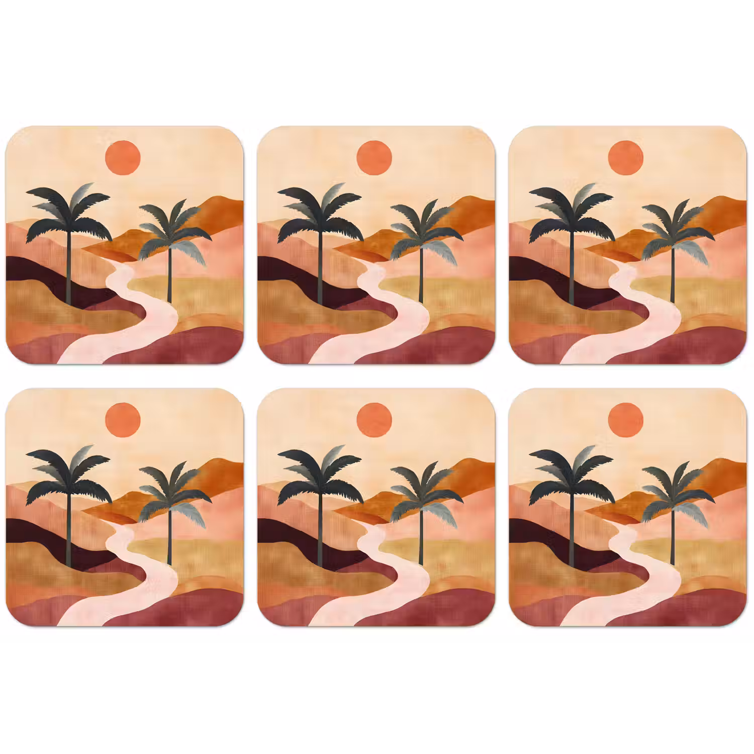 Heuvels - Palmbomen - Abstract onderzetter kurk middel -zkaufland3dotto