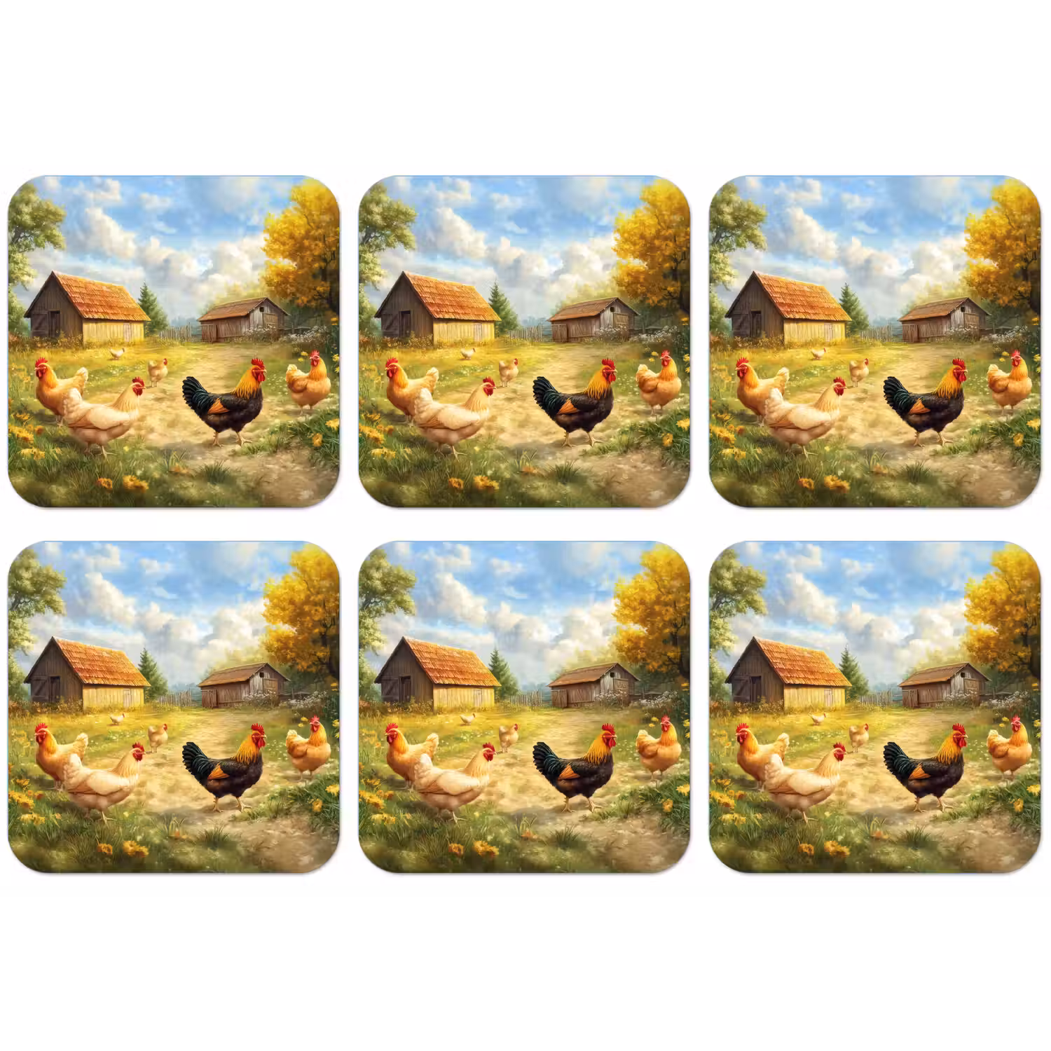 Kippen - Landelijke rust - Natuur onderzetter kurk middel -zkaufland3dotto