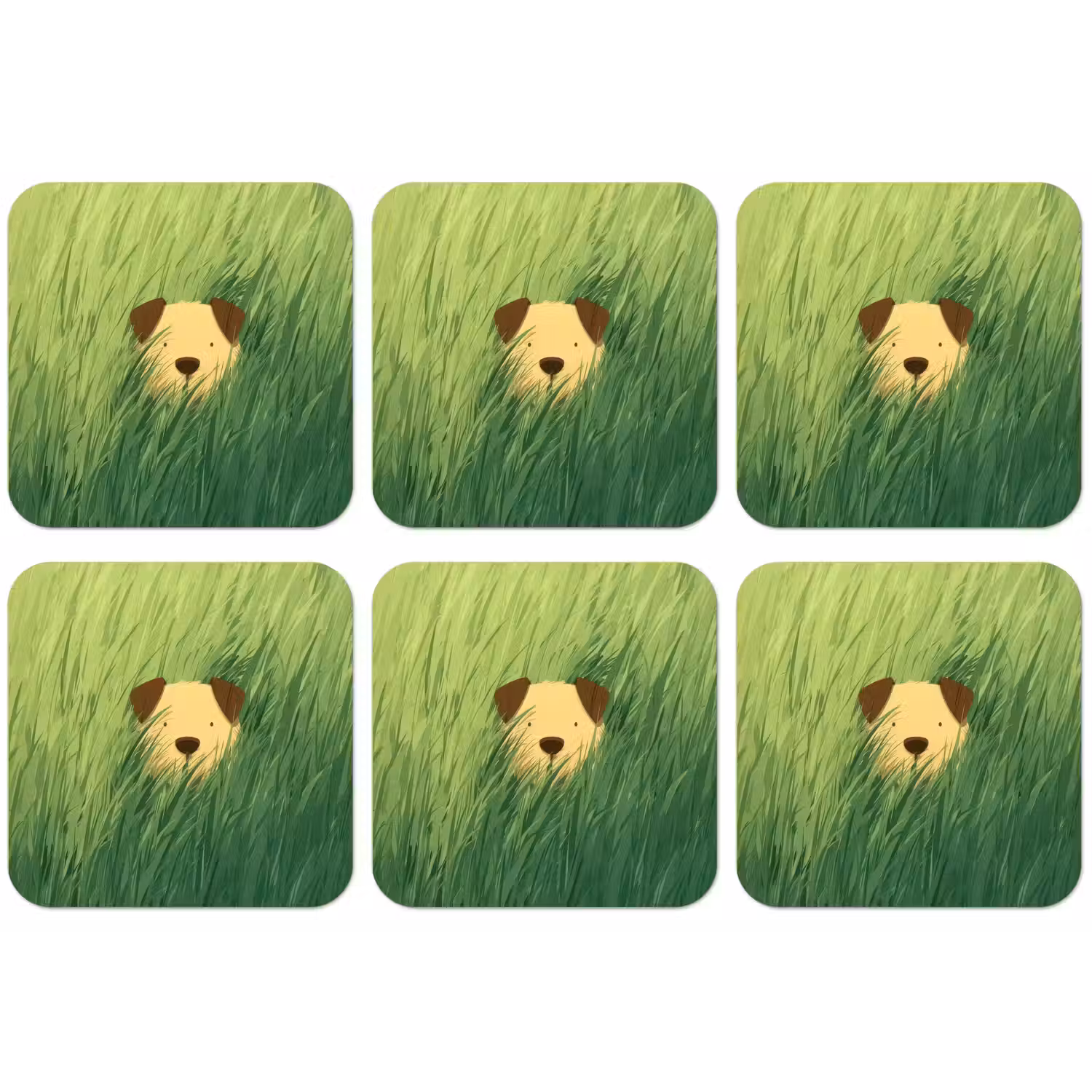 Hondje - Gras - Oren - Bruin onderzetter kurk middel -zkaufland3dotto