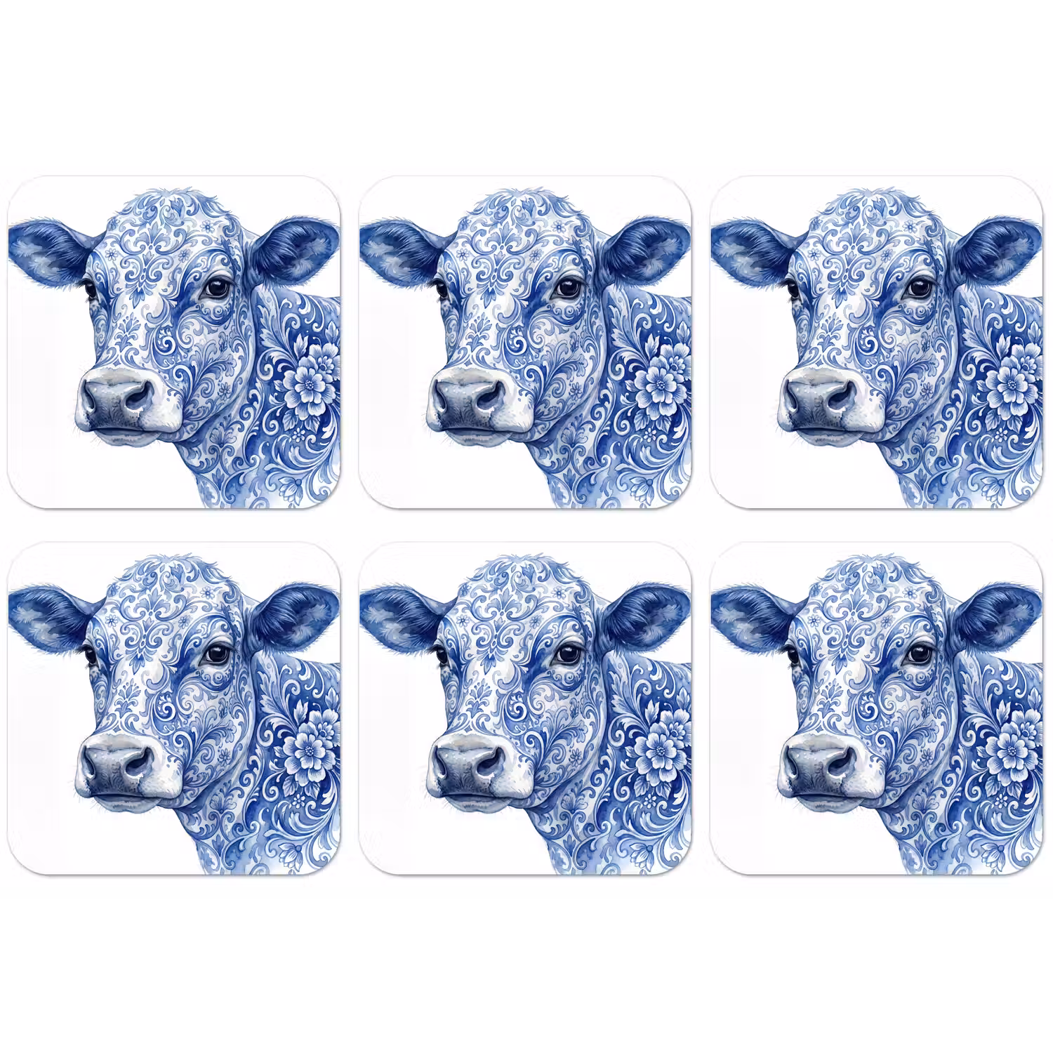 Illustratie - Koe - Blauw onderzetter kurk middel -zkaufland3dotto