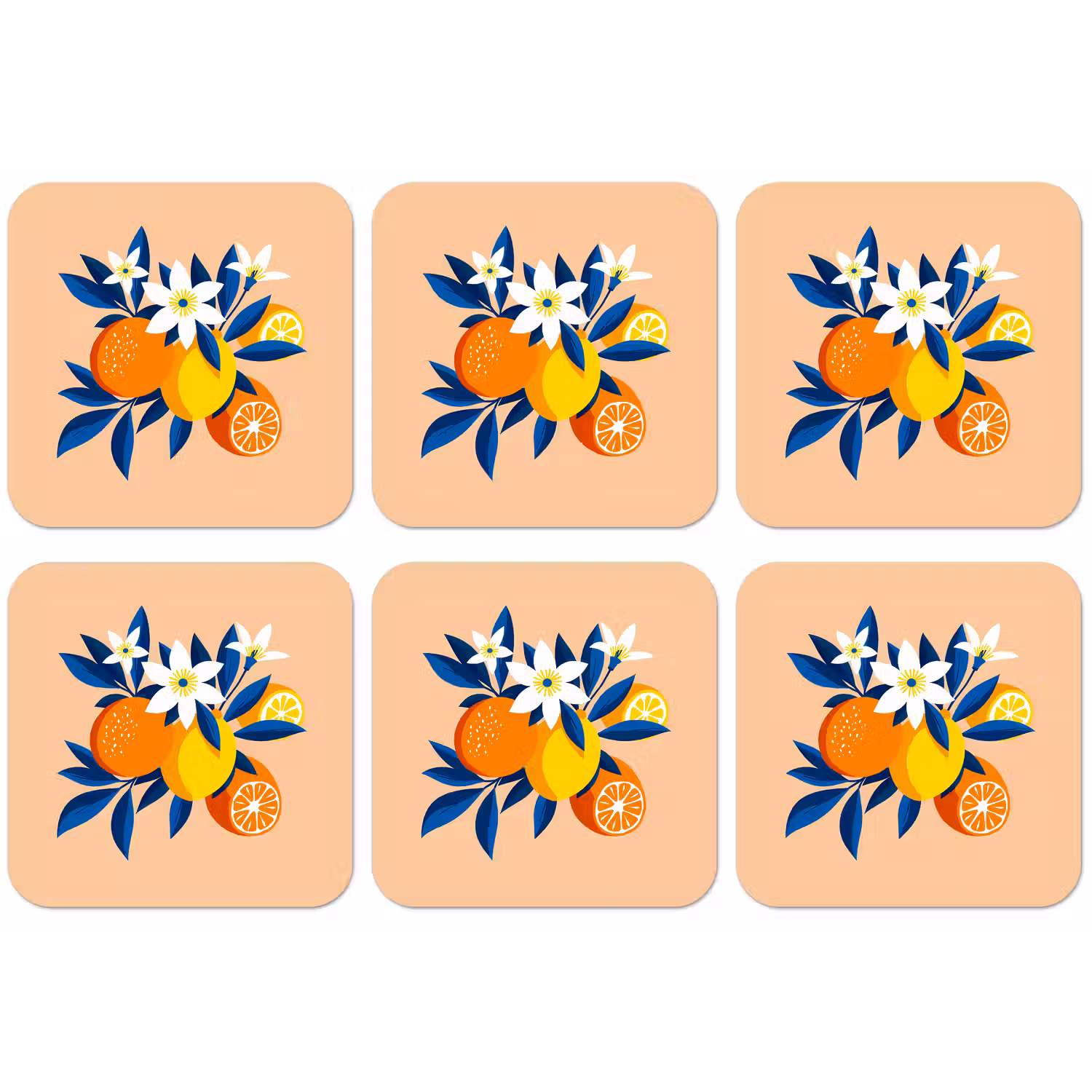 Illustratie - Sinaasappels - Donkerblauw - Bloemen onderzetter kurk middel -zkaufland3dotto
