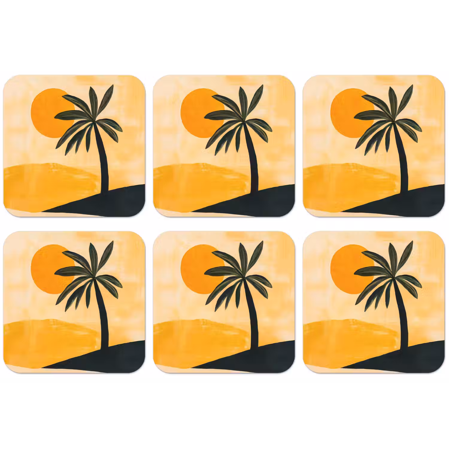 Illustratie - Palmboom - Zon - Heuvels onderzetter kurk middel -zkaufland3dotto