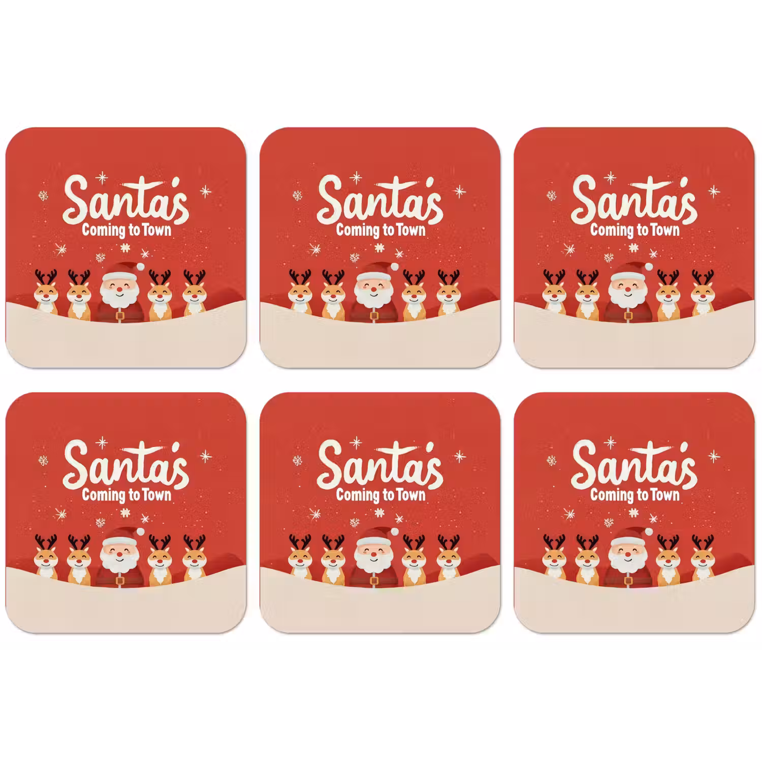 Illustratie - Kerstman - Rendieren - Rood onderzetter kurk middel -zkaufland3dotto