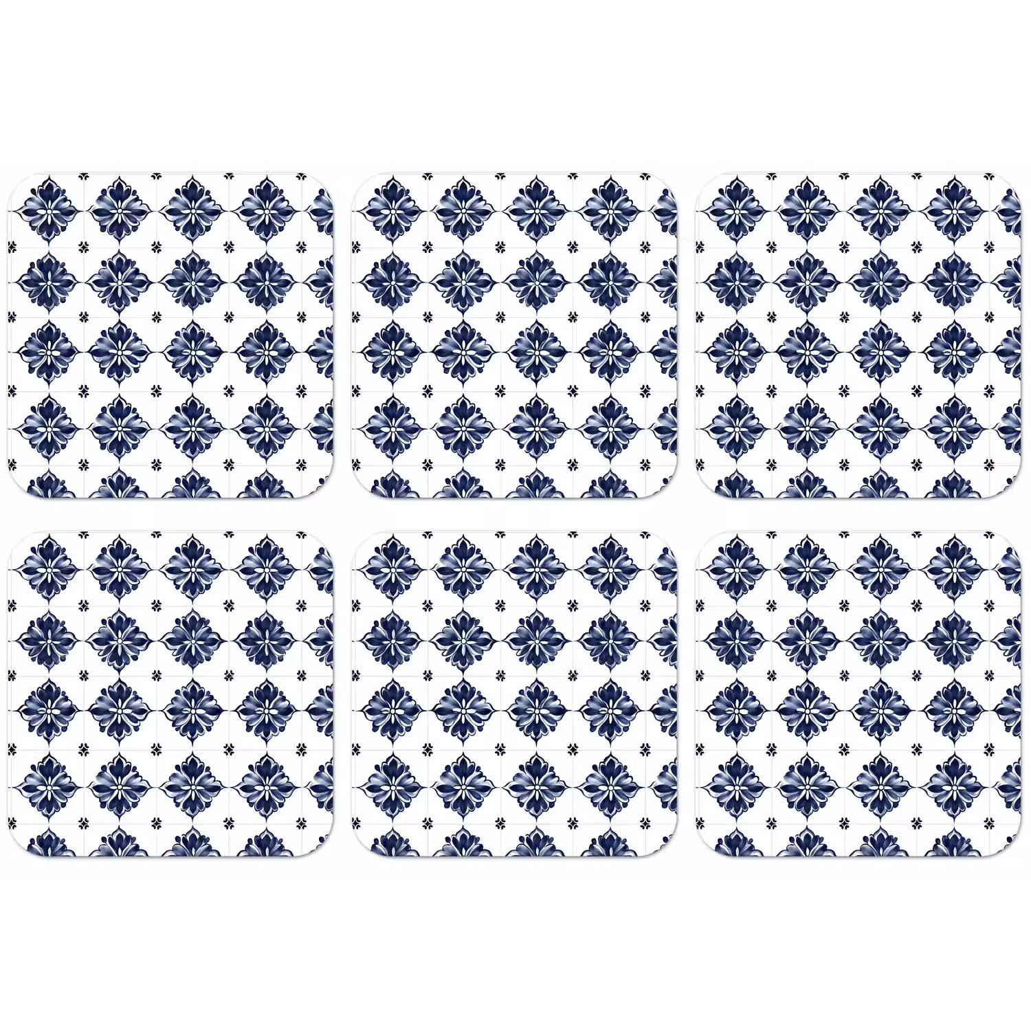 Tegelmotief - Blauw - Wit - Bloem onderzetter kurk middel 366 -zkaufland3dotto