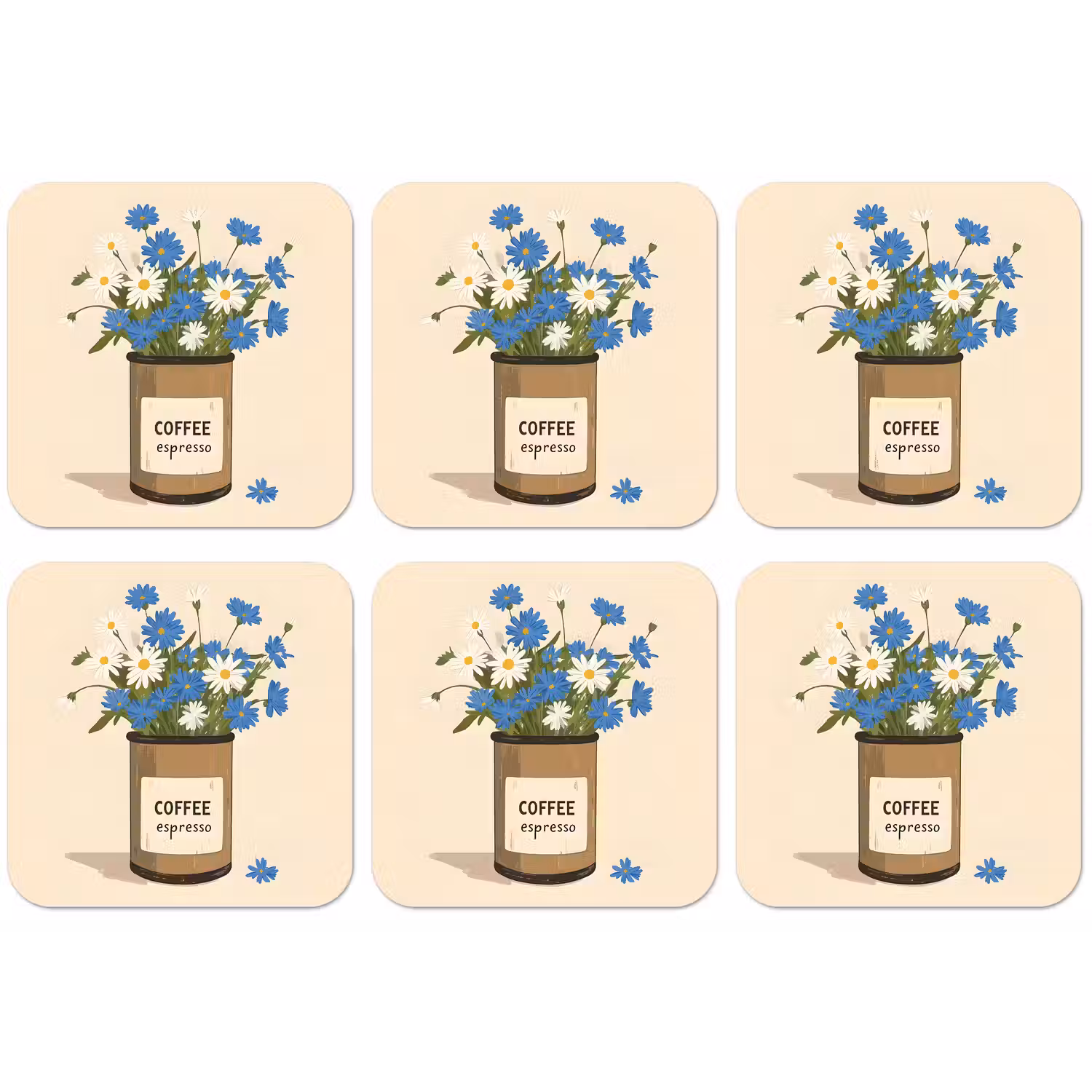 Coffee - Blik - Minimalistisch - Bloemen onderzetter kurk middel -zkaufland3dotto