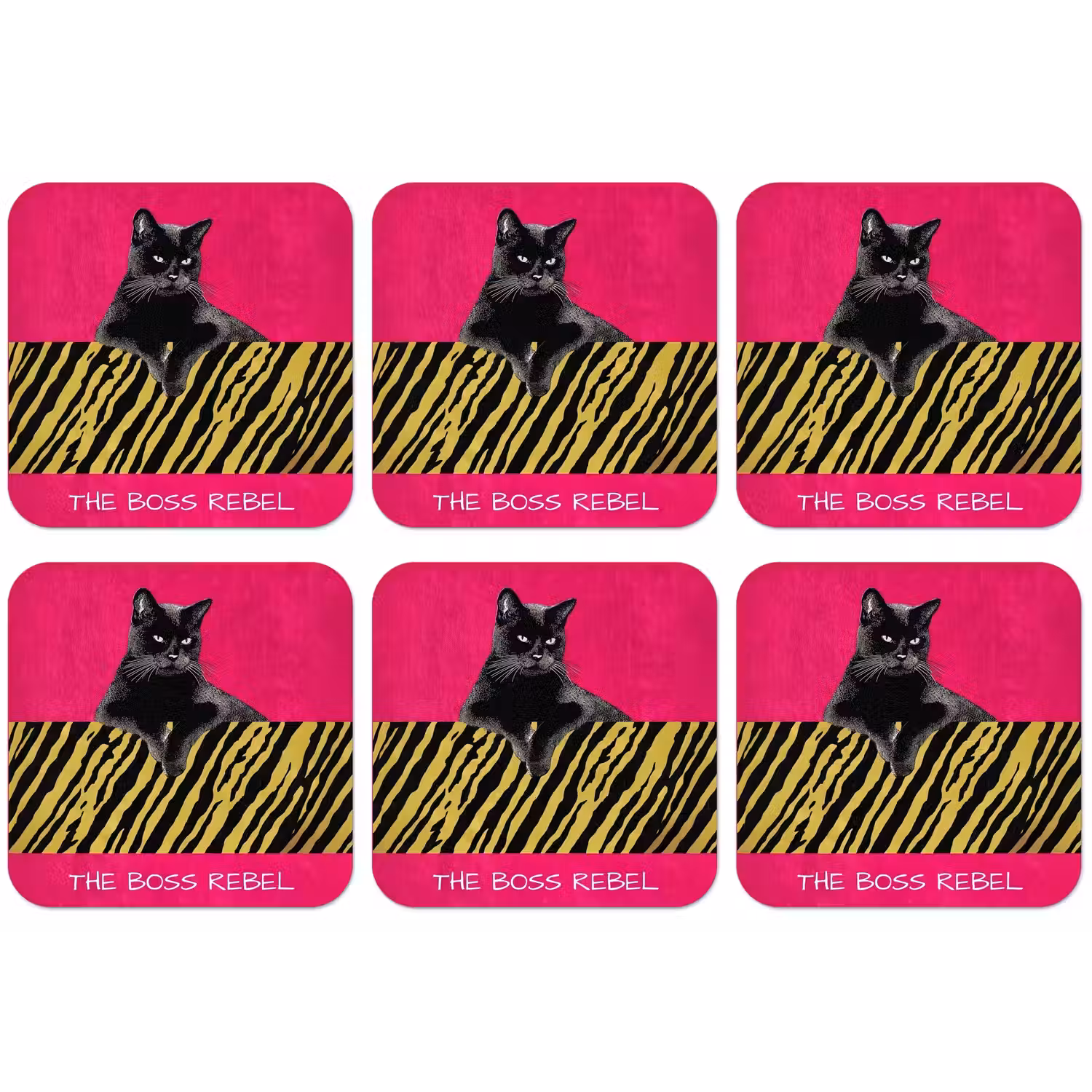 Kat - Baas - Roze - Tijgerprint onderzetter kurk middel -zkaufland3dotto