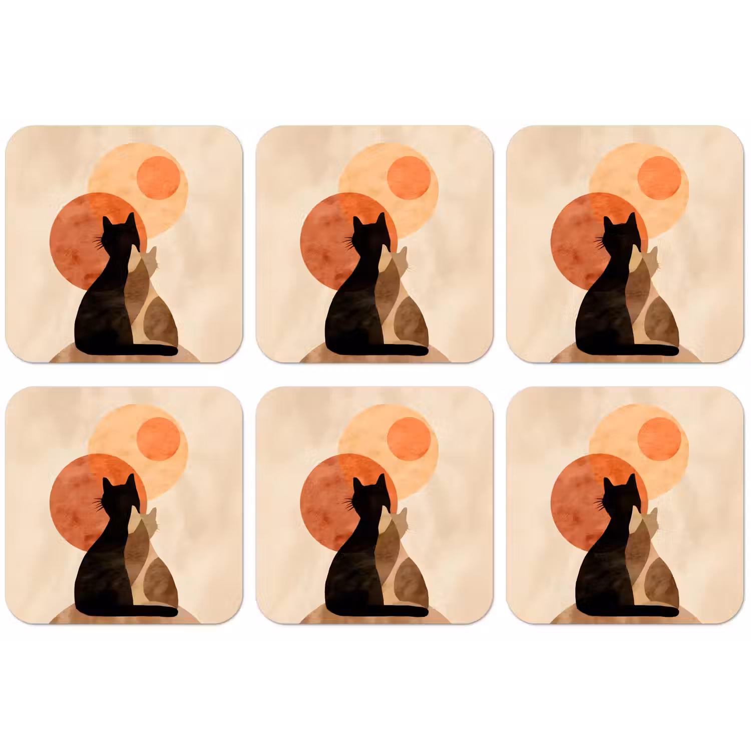 Katten - Zwart - Abstract - Cirkels onderzetter kurk middel -zkaufland3dotto